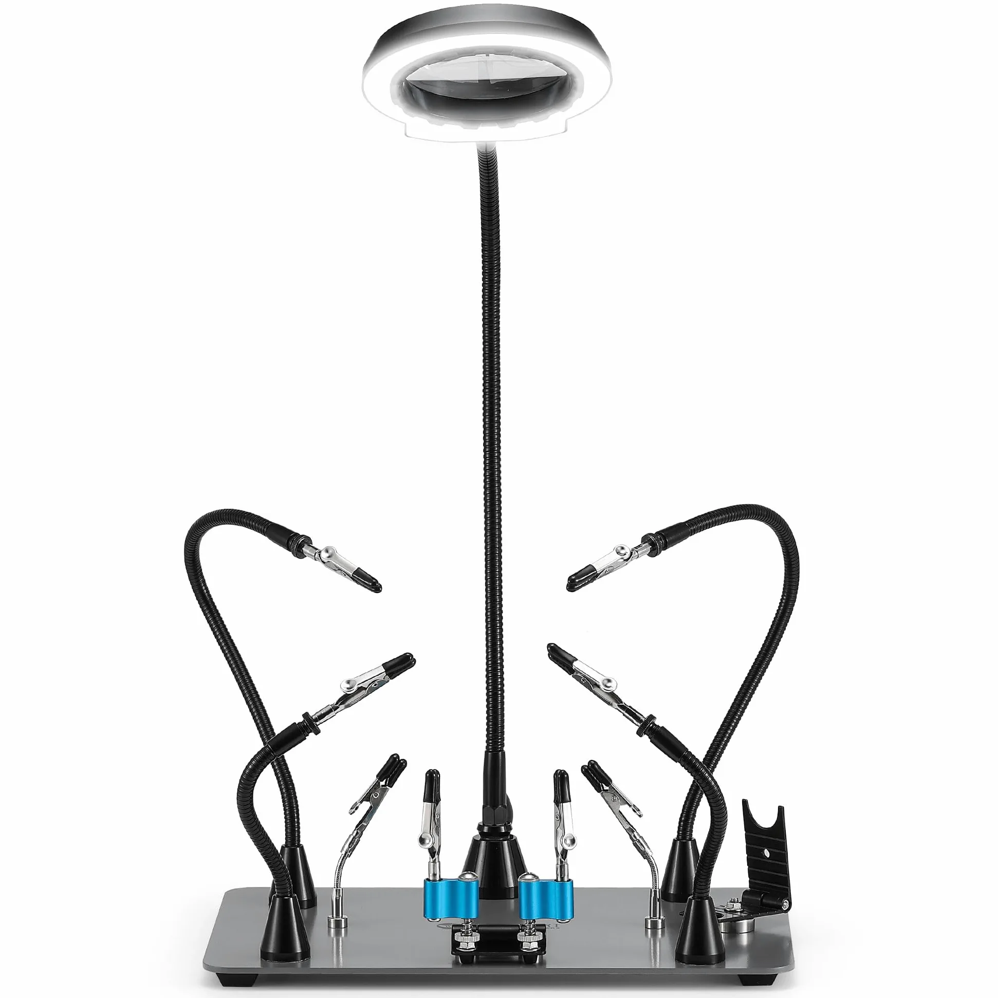 Sainsmart PCB Soldering Helping Holder, 6 elastycznych pomocnych rąk, 5-krotne powiększenie lampy z 5 kolorami, 10 poziomów jasności, magnetyczny stojak na lutownicę i wytrzymała podstawa