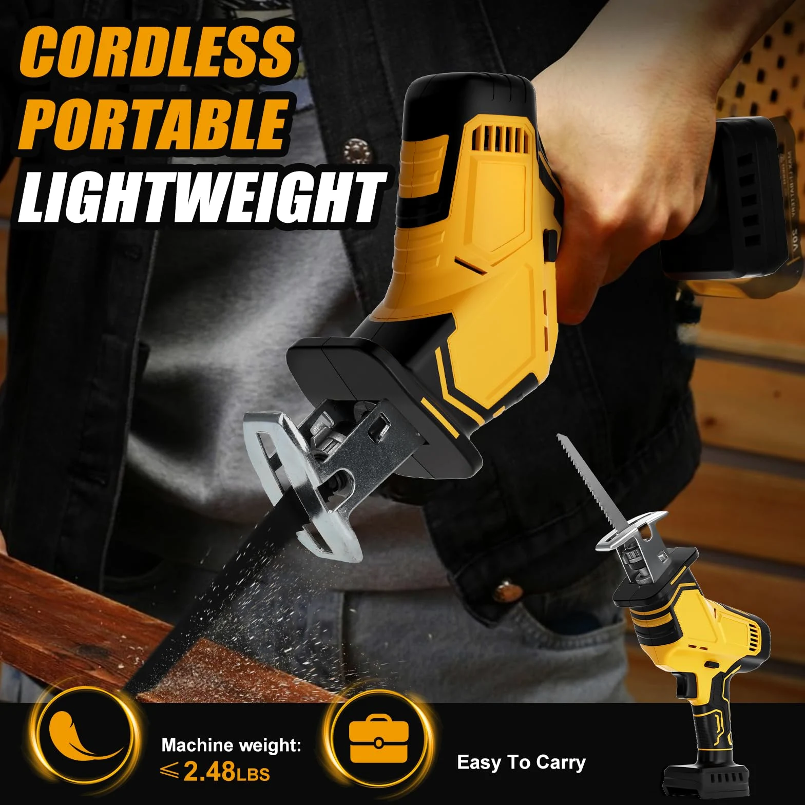 WingFly Akumulatorowa piła szablasta do akumulatora Dewalt 18 V, 20 V, profesjonalna piła szablasta z 4 brzeszczotami, elektryczna piła szablasta 2700 obr./min z bezstopniowym przełącznikiem prędkości