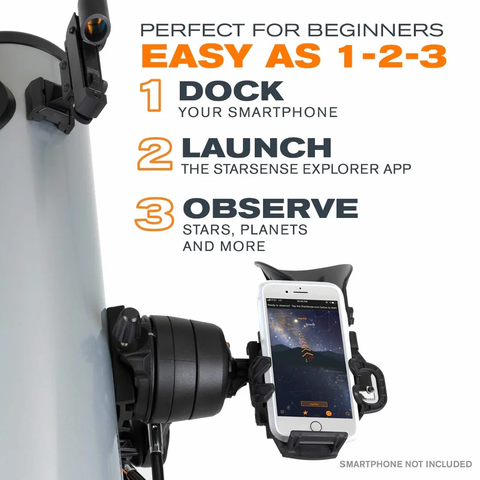 Celestron 22461 StarSense Explore DX 130 Teleskop reflektorowy Newtona, aplikacja na smartfony, dwa okulary, stacja dokująca, statyw iOS/Android