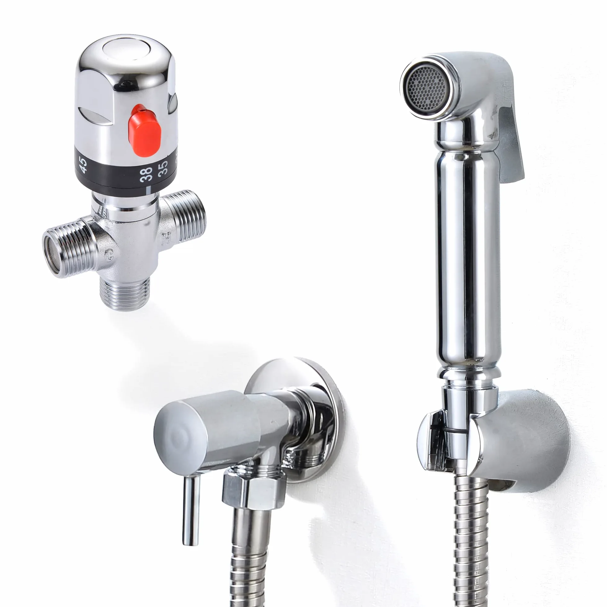 termostatyczny chromowany mosiężny bidet douche zestaw | wysokiej jakości muzułmańska głowica prysznicowa Shattaf | higieniczny zestaw natryskowy do toalety | 1 zestaw