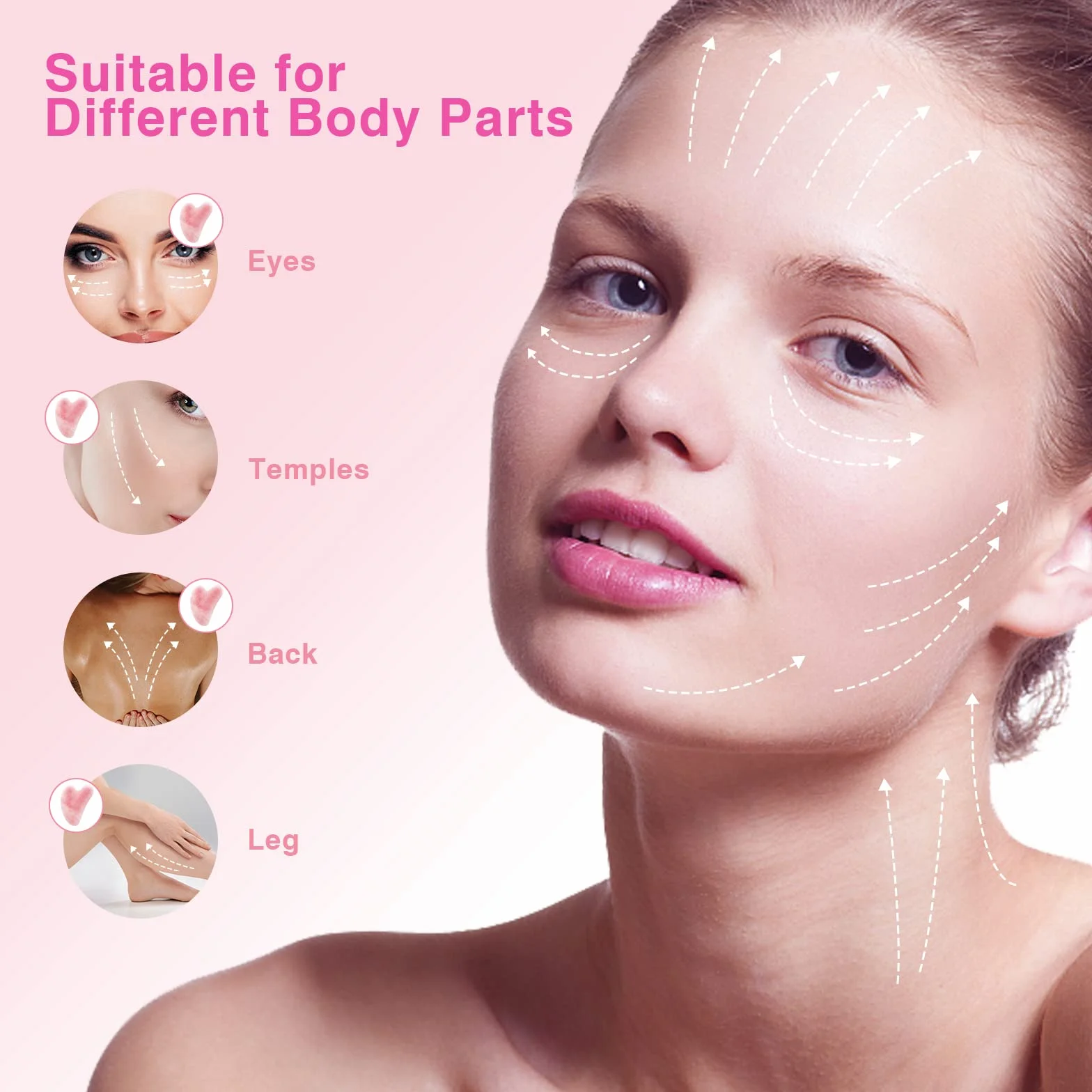 Gua Sha kamienie do twarzy z jadeitu w kształcie serca, Guasha Board, narzędzie do masażu twarzy, oczu, szyi, do pielęgnacji skóry (różowe)