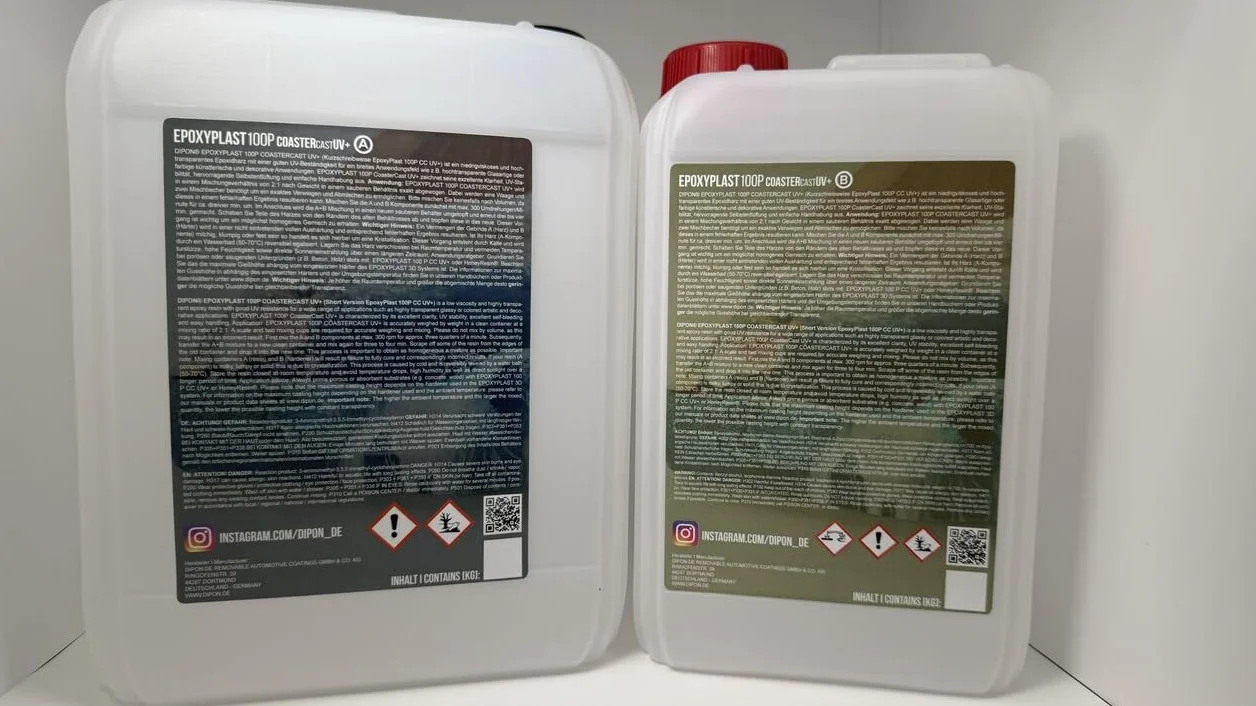 Żywica epoksydowa EpoxyPlast 100P CoasterCast UV+ 15,0 kg, bezbarwna i bez pęcherzyków powietrza, maksymalna ochrona przed promieniowaniem UV, nie zawiera BPA, nietoksyczna, nadaje się do podstawek z