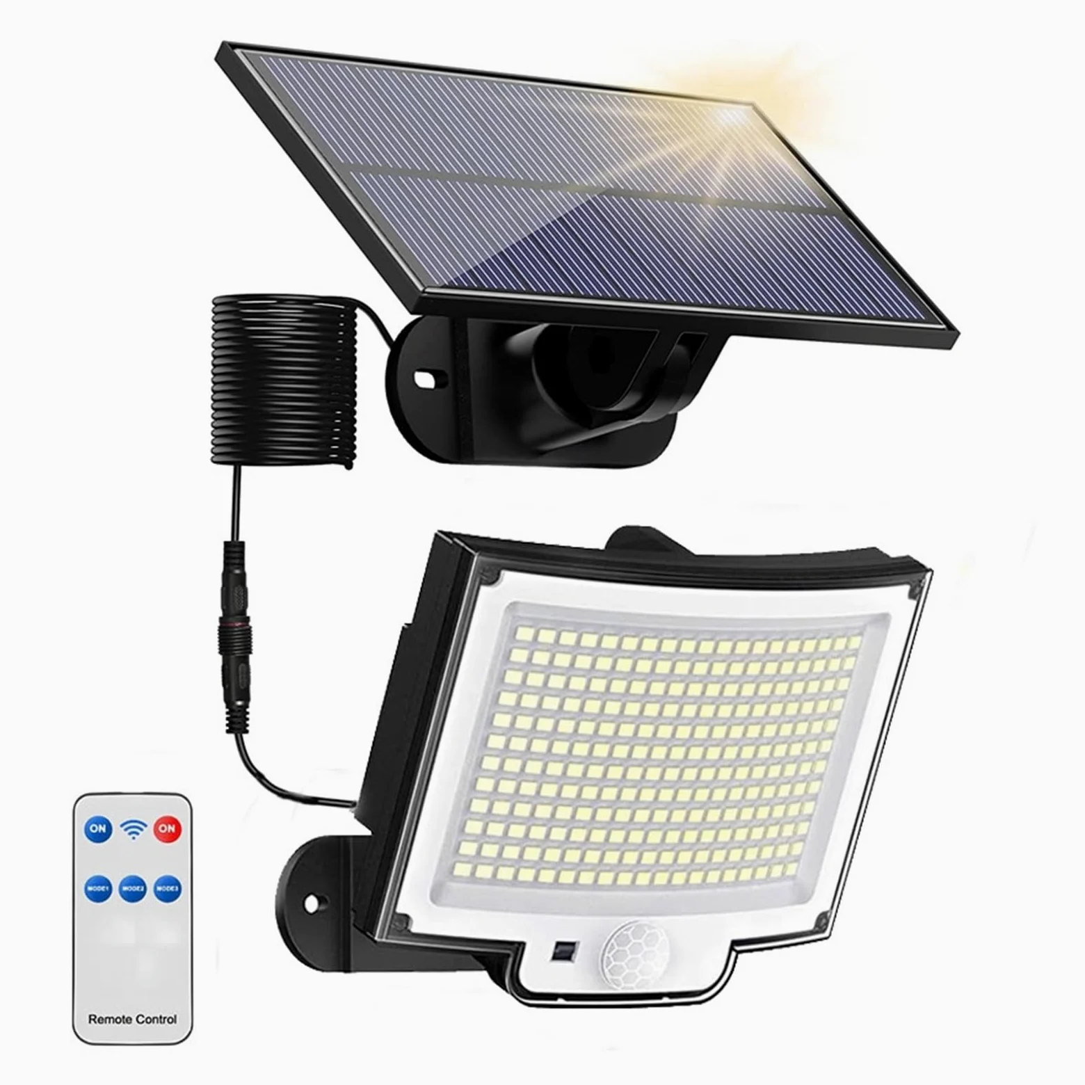 106/200/228 Lampa Solarna LED Zewnętrzne Światło Bezpieczeństwa LED Czujnik Ruchu Wodoodporny Oddzielony Panel Słoneczny Światło Słoneczne Ogrodowa Lampa Garażowa Super Jasny(228LED-1PC)