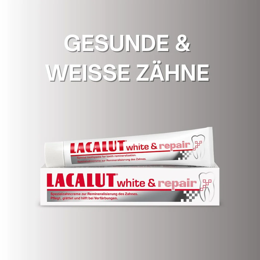 Lacalut White & Repair Pasta do zębów, do wybielania zębów, ujędrniania i wzmacniania dziąseł, pasta dla białych zębów, 1 x 75 ml