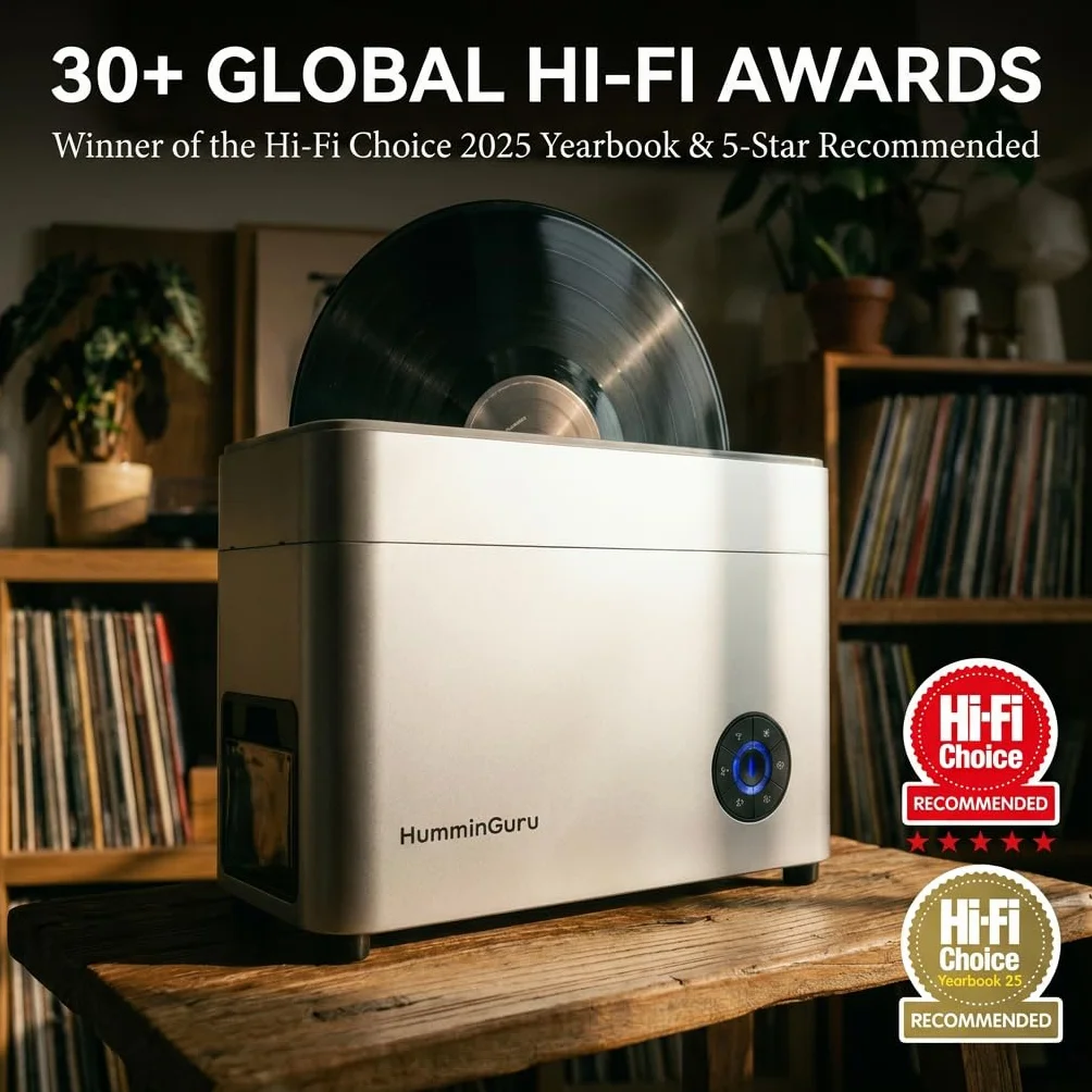 HumminGuru Ultrasoniczna czyszczarka do płyt winylowych 40 kHz z automatycznym suszeniem NOVA Biały piasek 7/10/12 cali
