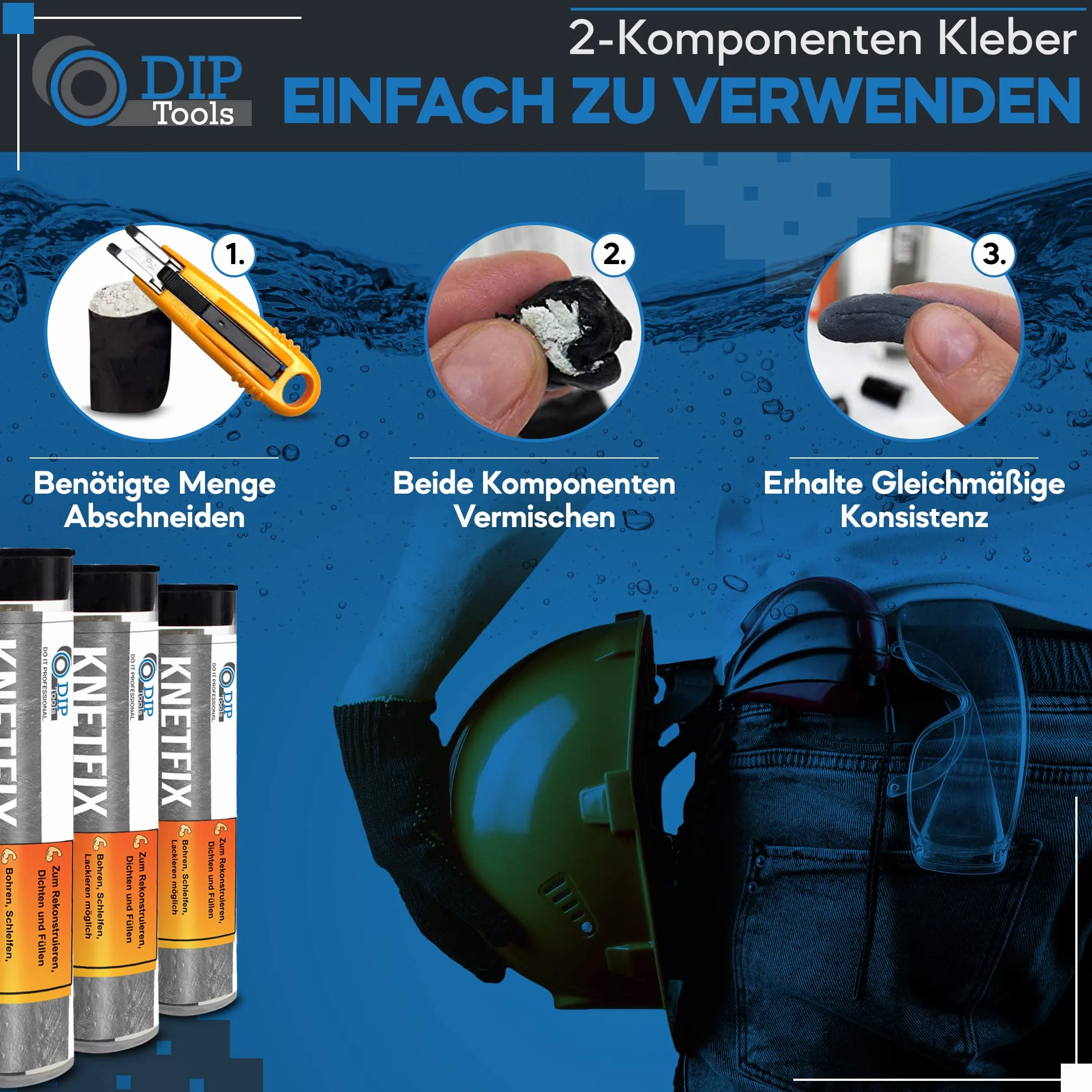 DIP-Tools wodoodporna 2-składnikowa masa klejąca do wewnątrz i na zewnątrz (1x56g)