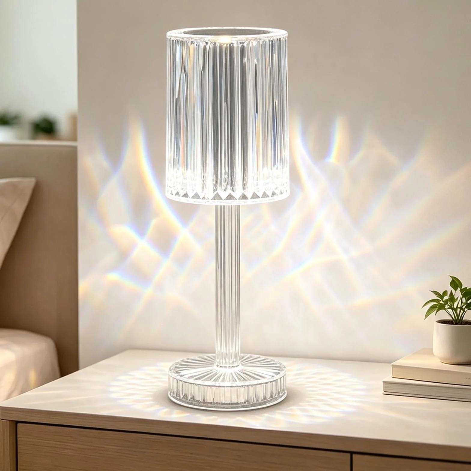 XVZ Lampa stołowa kryształowa, ściemiana dotykowo, bezprzewodowa ładowalna do salonu, sypialni, baru, dekoracja hotelu