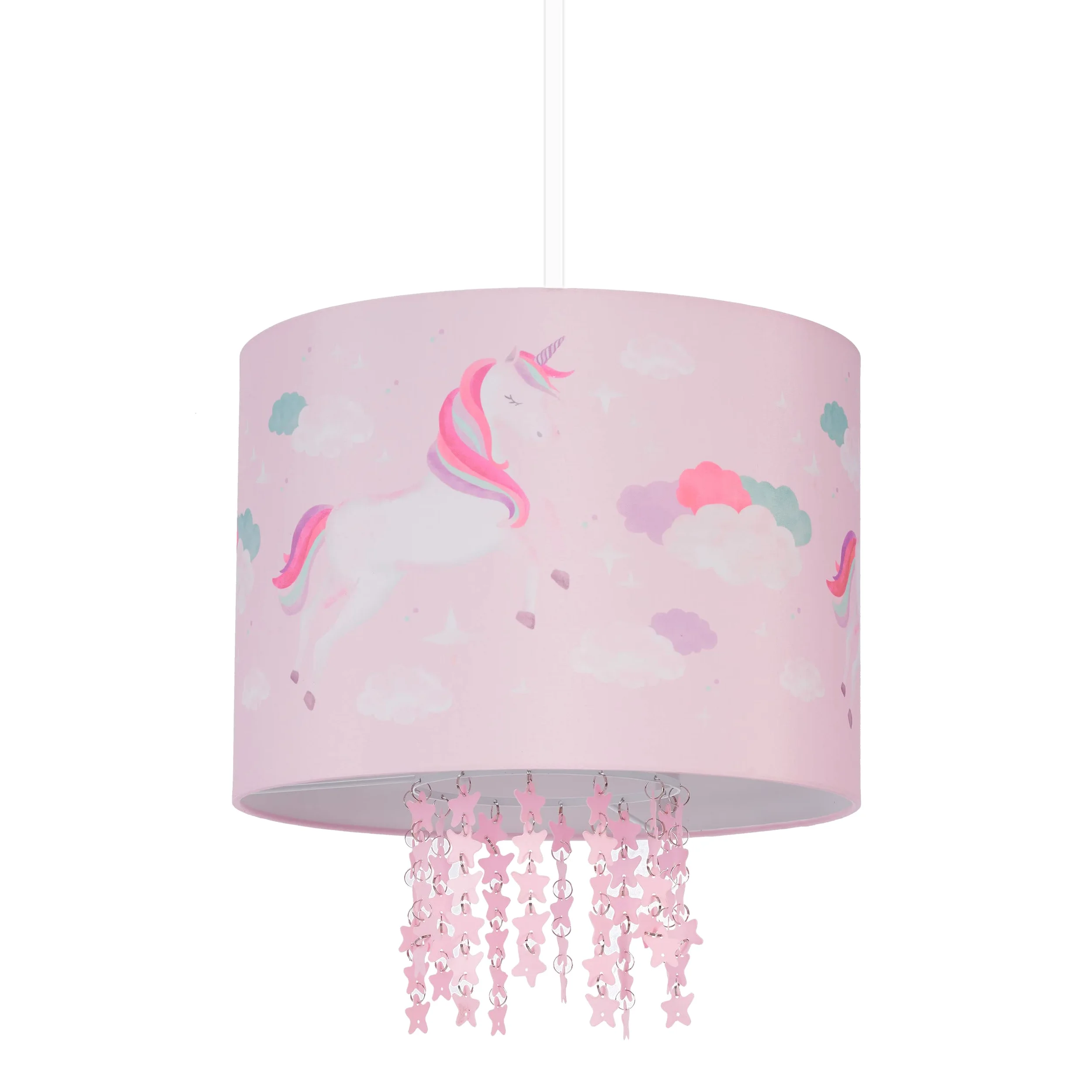 Relaxdays Lampa, klosz ozdobiony jednorożcami, oprawka E27, HD ok. 158 x 35 cm, do pokoju dziecięcego, różowy