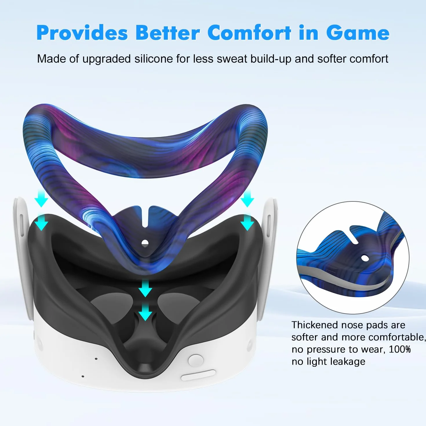 Akcesoria do Oculus Quest 3S, zestaw silikonowych osłon do Meta Quest 3S, zestaw akcesoriów VR, w tym skórzana osłona uchwytu kontrolera, osłona VR, osłona twarzy, osłona obiektywu (Aurora