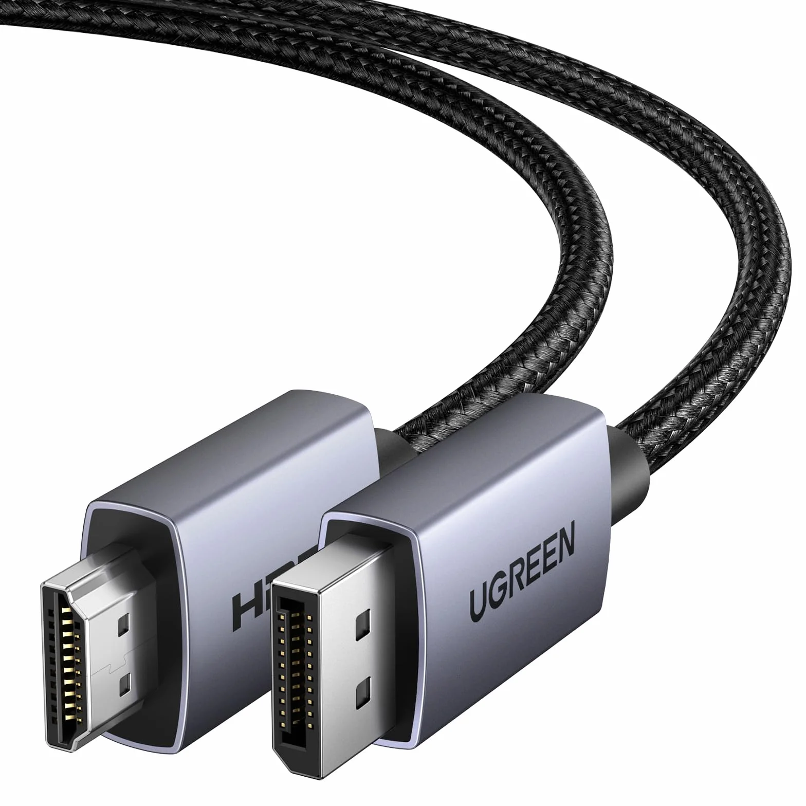 UGREEN 4K@30Hz DP do HDMI Kabel, Jednokierunkowa Transmisja, Aluminiowa Taśma w Oplocie, Kabel Displayport do HDMI do Gier na Wielu Ekranach, Kompatybilny z Monitorem, Projektorem, HDTV, Laptopem（2M）
