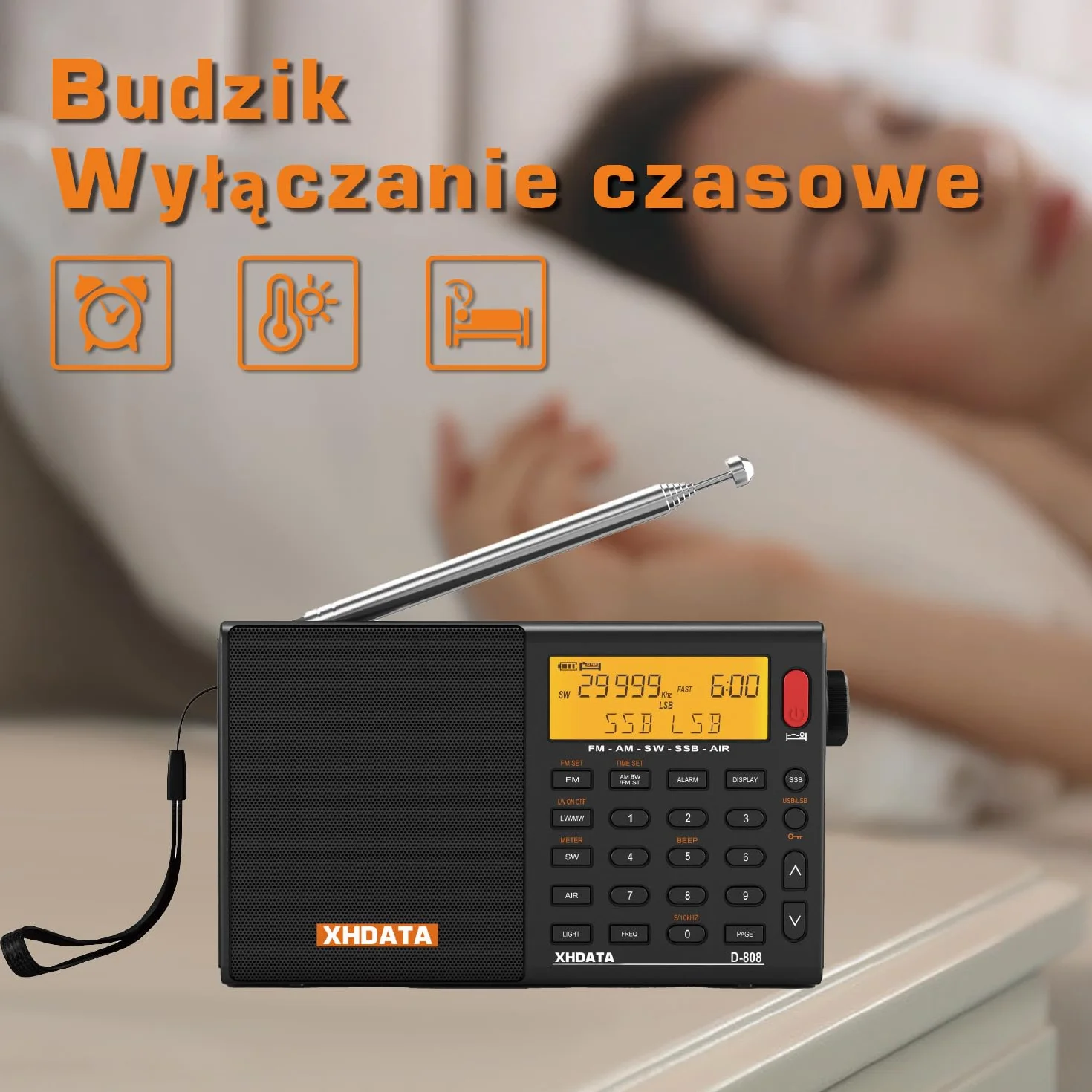 XHDATA D808 Przenośne radio cyfrowe FM Stereo MW SW LW SSB Airwave World Receiver RDS