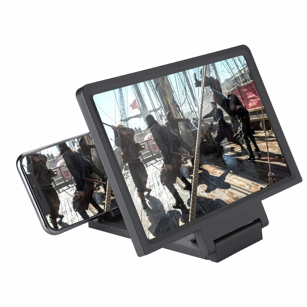 7-calowa Lupa do Ekranu Telefonu, Wideo HD do Telefonu Komórkowego 3D Lupa Ekran Projektora z Głośnikiem, do Filmów, Wideo i Gier, Przydatny Gadżet Techniczny (BLACK)