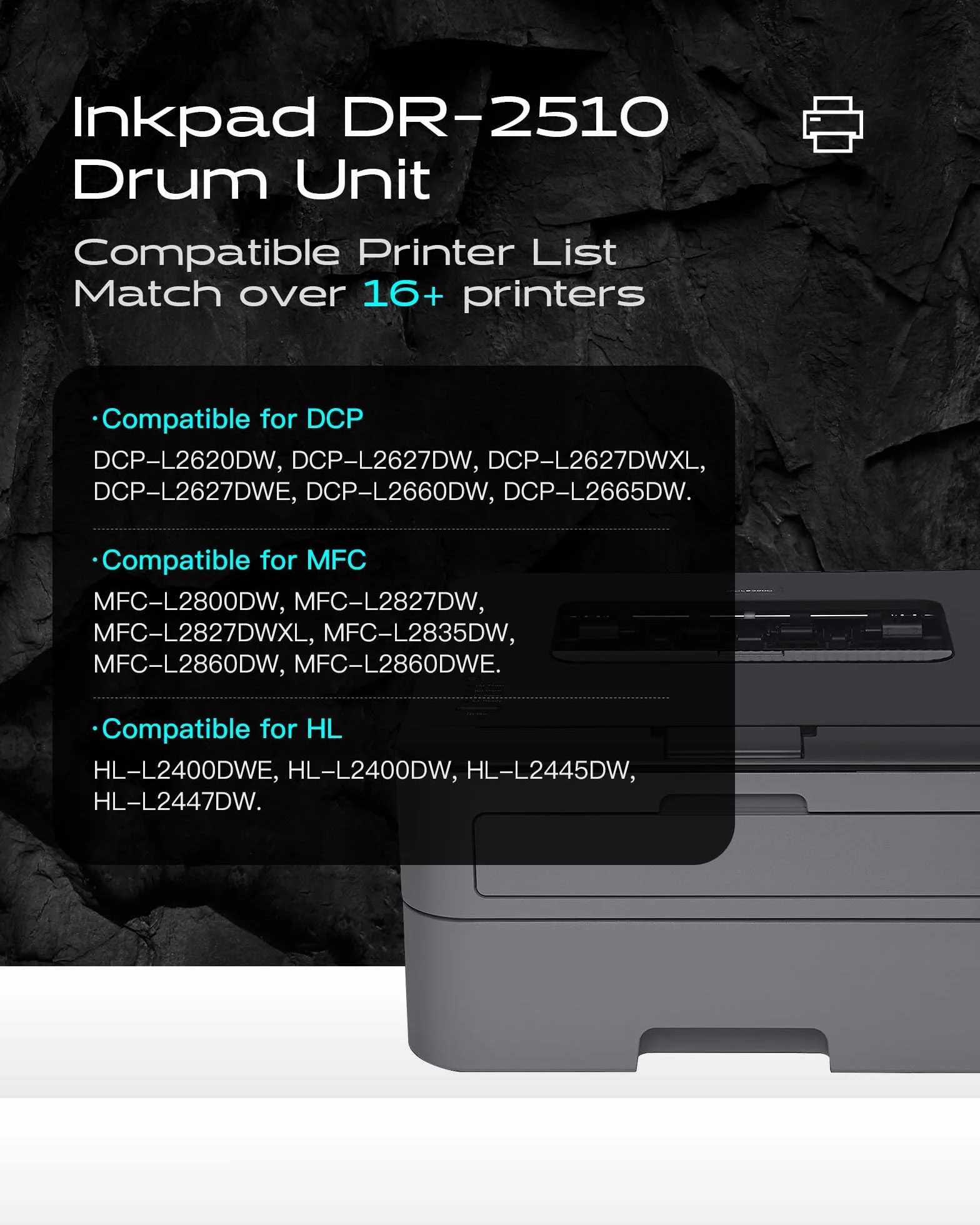 iNKPAD DR2510 jednostka bębna kompatybilna z Brother TN2510 TN2510XL do HL-L2400DW HL-L2445DW DCP-L2660DW DCP-2620DW MFC-L2800DW MFC-L2860DW