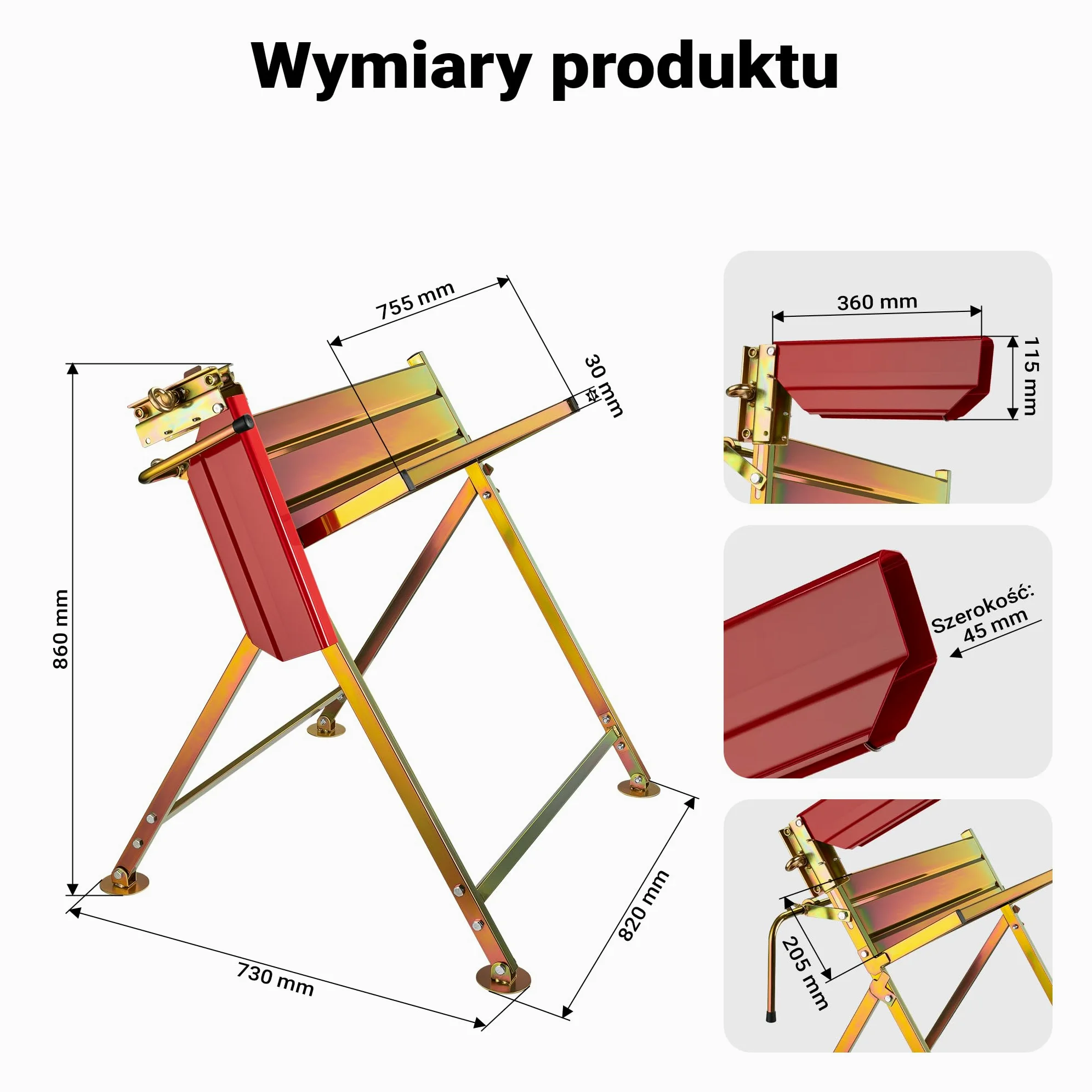Wiltec Składany stojak do cięcia drewna z uchwytem na piłę 88x71x96 cm, stabilny koziołek ze stali ocynkowanej, kobyłka do drewna opałowego do 120 kg