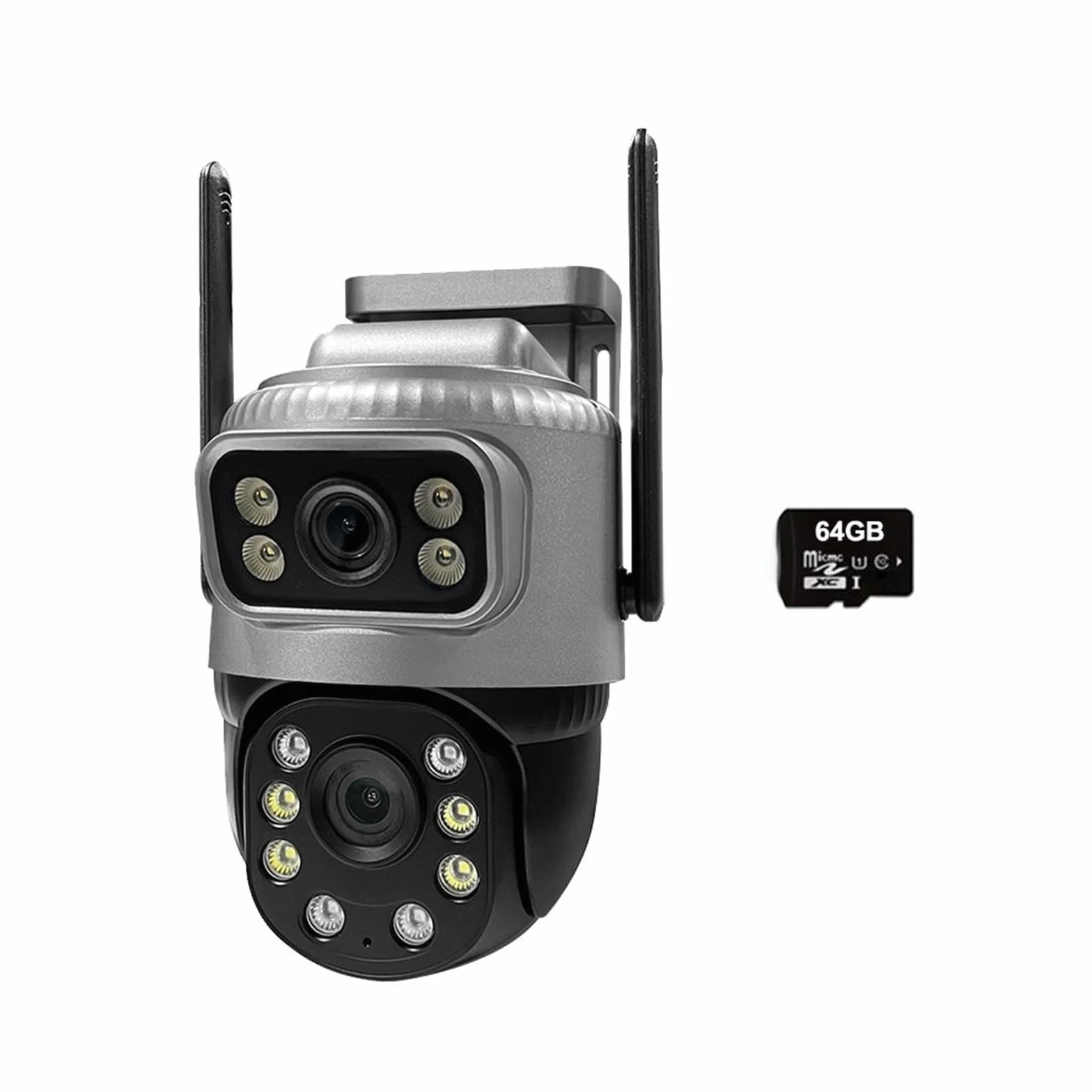 Kamera IP 4G z podwójnym obiektywem, 4 MP, 4K, wodoodporna, do monitoringu zewnętrznego, inteligentny dom, noktowizor, ochrona CCTV na magazyn handlowy(WIFI Cam 64G Card)
