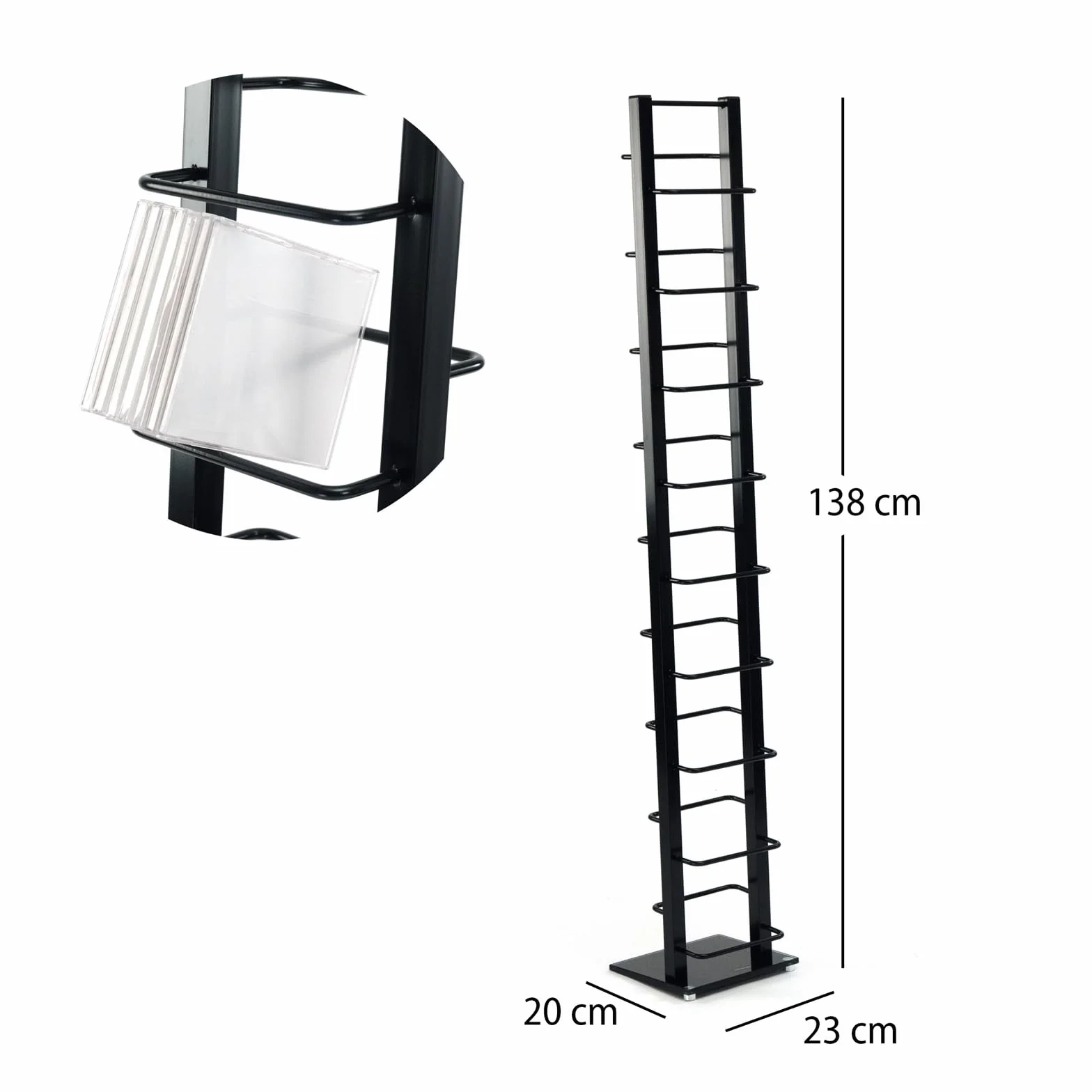 Metalowy regał na płyty CD 138x20 cm retro stojak na płyty czarny