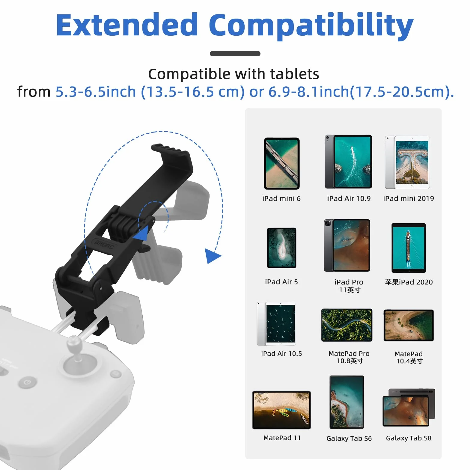 HeiyRC Uchwyt do tabletu do DJI Neo, Mini 4K, Mini 4 Pro, Mini 3/3 Pro, Mini 2SE, AIR 3, Mavic 3 Pro, Mavic Air 2S, regulowany przedłużony uchwyt do akcesoriów iPad Mini/Air