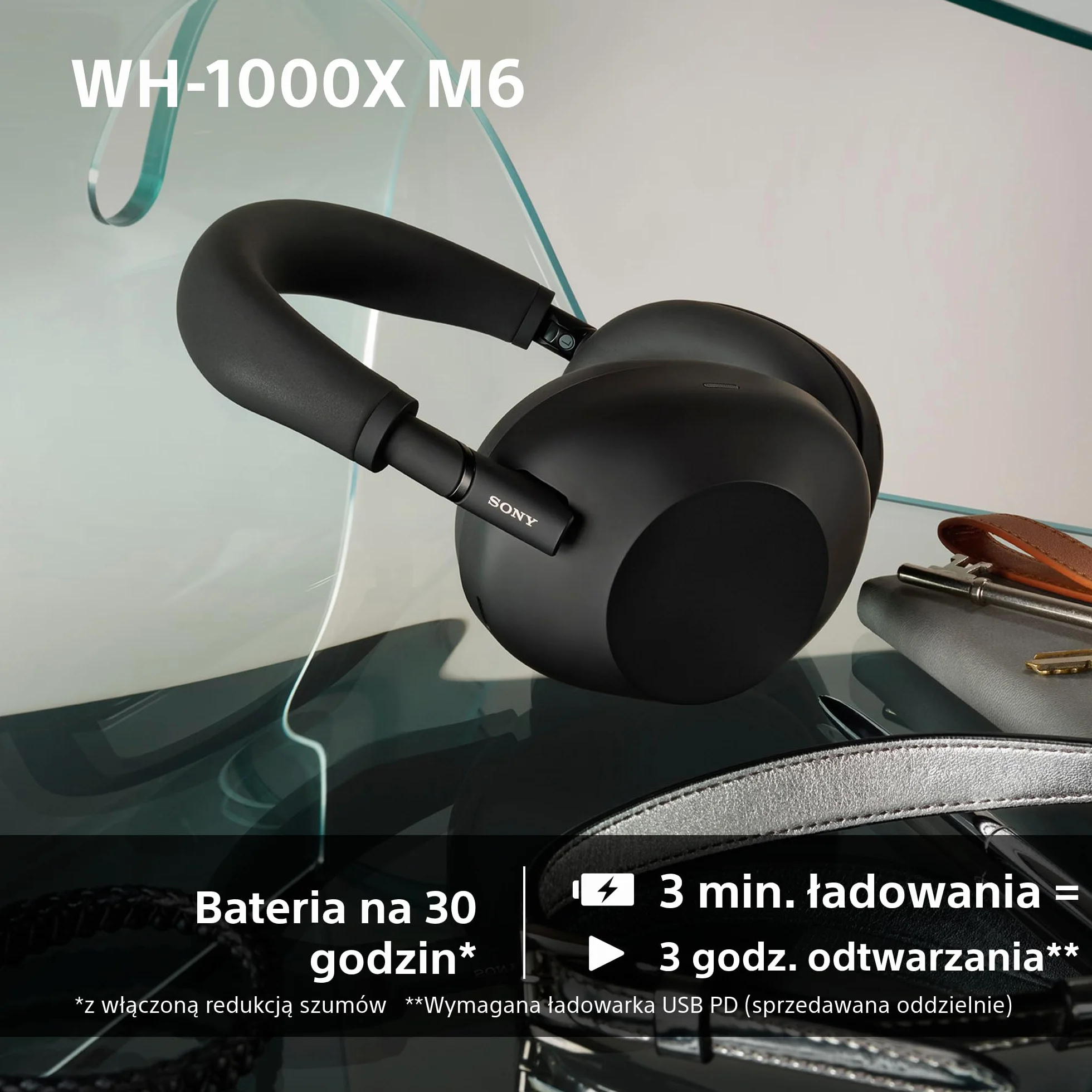 SONY WH-1000XM6 Flagowe bezprzewodowe słuchawki nauszne z redukcją szumów, wyjątkowy dźwięk Hi-Res, najwyższy komfort, składana konstrukcja, wytrzymałe etui, akumulator 30 HR, iOS i Android -granatowe