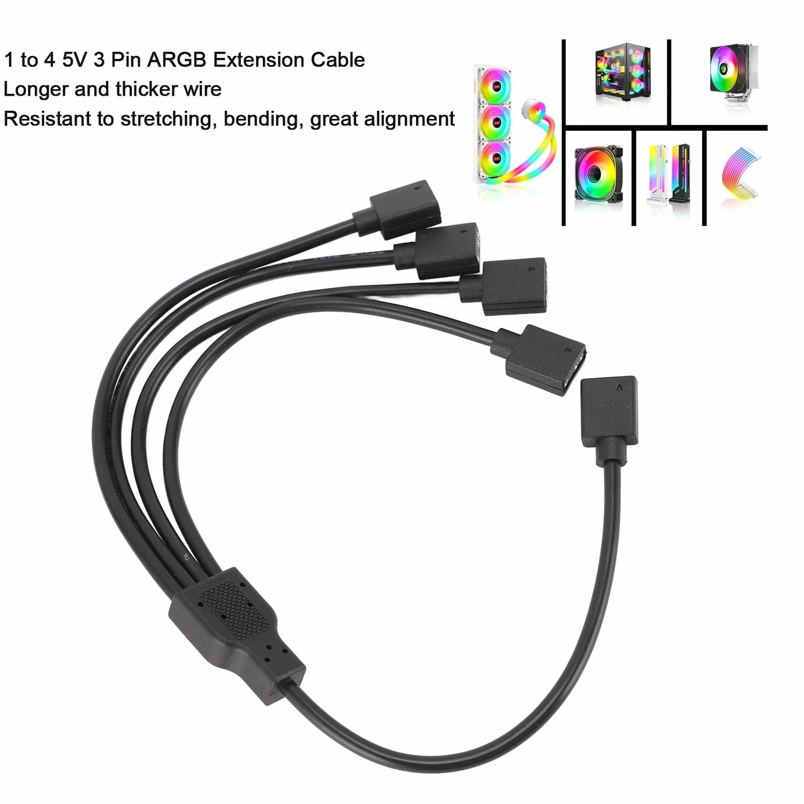 Kabel Rozgałęźny ARGB 1 do 4 Żeński do Żeńskiego 5V 3-pinowy Przedłużacz RGB do Obudowy Komputera