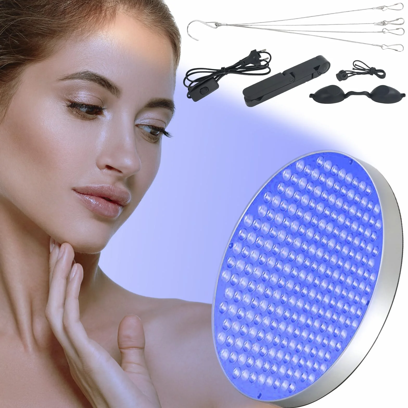 Solarium do domu, 460 NM, lampa do opalania, 50 W, pełne niebieskie światło, do użytku domowego, do opalania twarzy i ciała, solarium ze stojakiem na stół