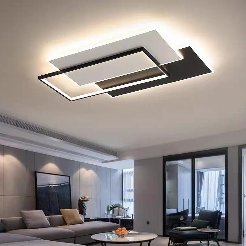 Nowoczesna lampa sufitowa LED do salonu, dekoracja wnętrz do domu, pilot zdalnego sterowania, sypialnia dziecięca, lampa do jadalni (czarna 90 x 60 cm, biała)