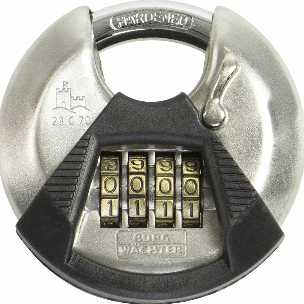 Burg Wächter zamek okrągły, kłódka z kodem numerycznym, grubość szekli 10 mm, korpus ze stali nierdzewnej, ochrona przed zaciskiem, okrąg 23 C 70, 39901