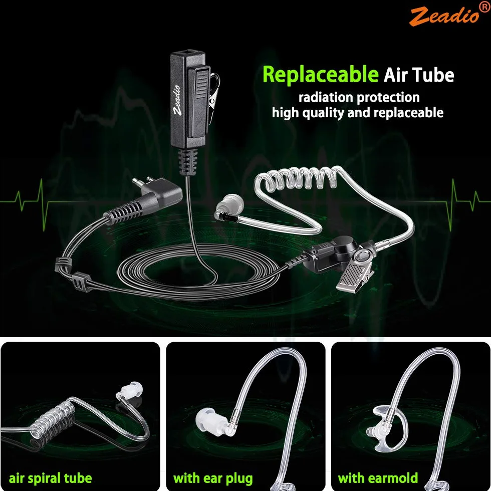 zeadio Surveillance Covert Air Acoustic Tube Walkie Talkie słuchawki z mikrofonem Push-To-Talk do Motorola 2-pinowego radia dwukierunkowego