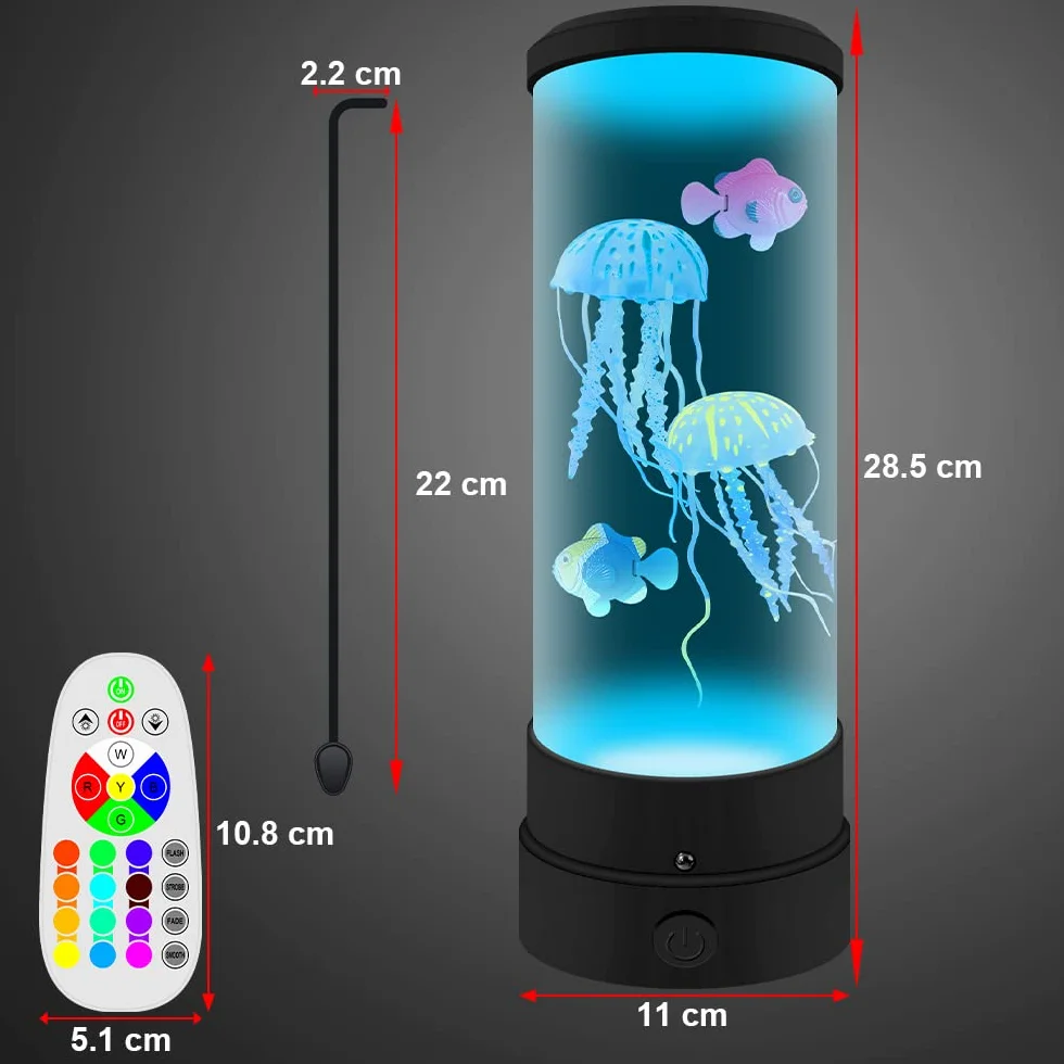 Meduza lampa lawa LED, cichy nastrój na biurko, meduza, oświetlenie akwarium, 16 zmieniających się kolorów, pilot zdalnego sterowania, elektryczna lampa meduzy do dekoracji domu i prezenty