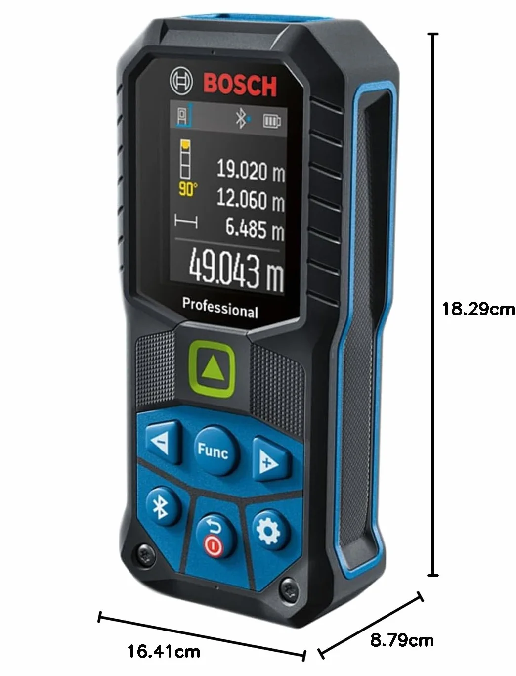 Bosch Professional Dalmierz laserowy GLM 50-27 CG (zielona wiązka laserowa, zasięg: do 50 m, akumulator litowo-jonowy 3,7 V, kabel USB, wytrzymały, IP65, Bluetooth, uchwyt na rękę, pokrowiec)