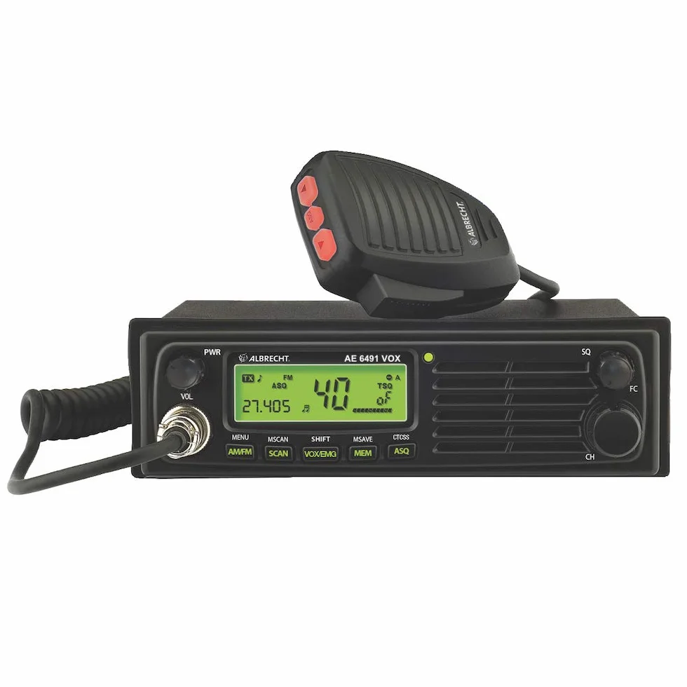 Albrecht AE6491 VOX CB radio z zestawem głośnomówiącym 12/24 V CTCSS 4 W AM/FM ramka montażowa DIN