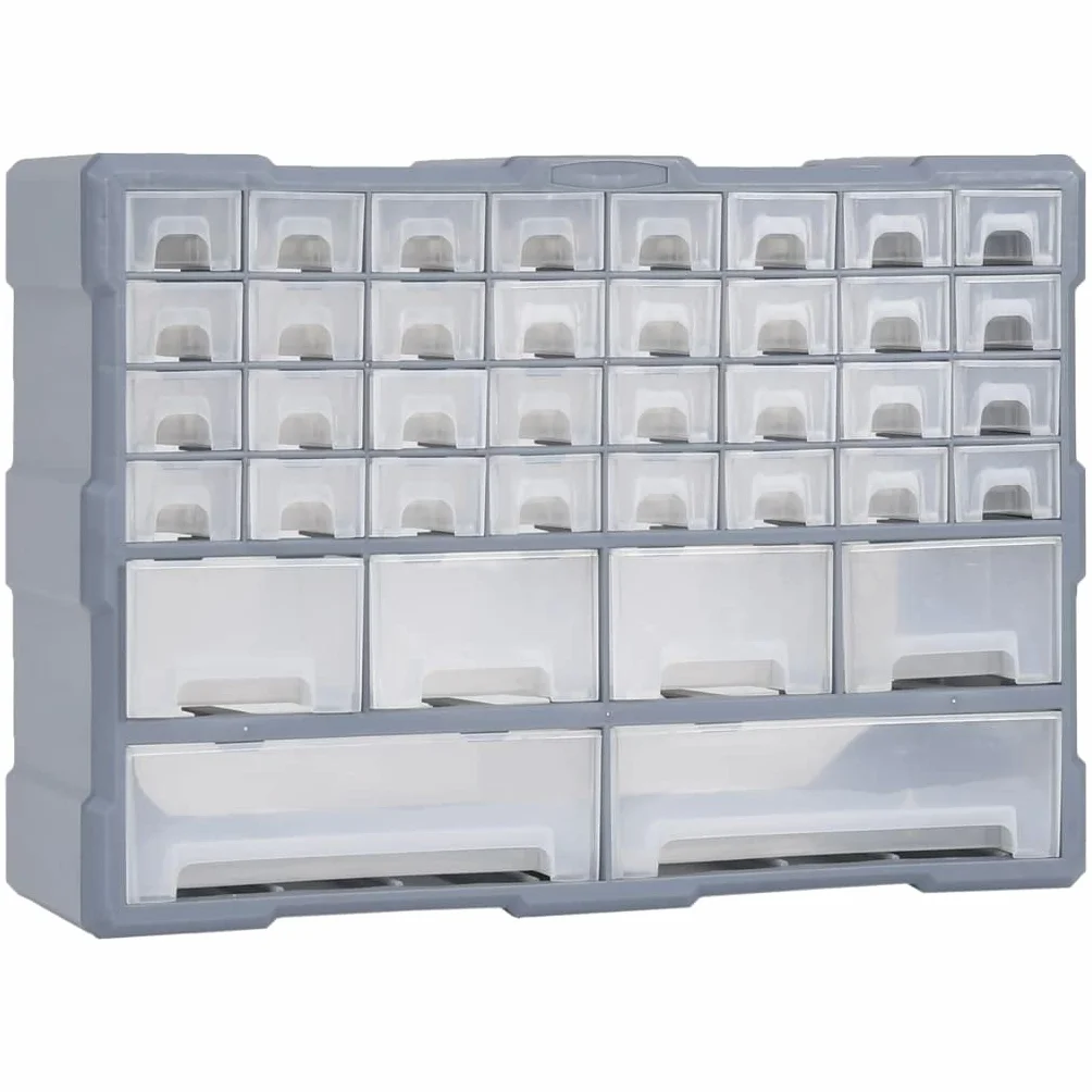 Wielofunkcyjny organizer do szuflad z 38 szufladami, 52 x 16 x 37,5 cm, PP do przechowywania narzędzi do przechowywania śrub, kołków, bity, do warsztatu i garażu, szary