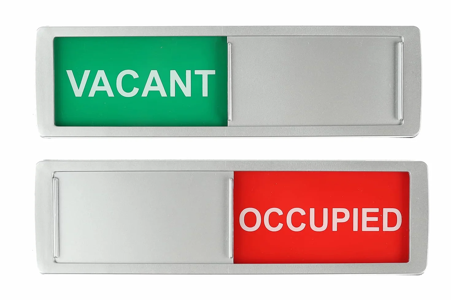 Vacant Occupied Sliding Sign XL - Green/Red Text Slider - 17,5 x 5 x 0,7 cm - Mounting strong 3M Stickers. Arial Text