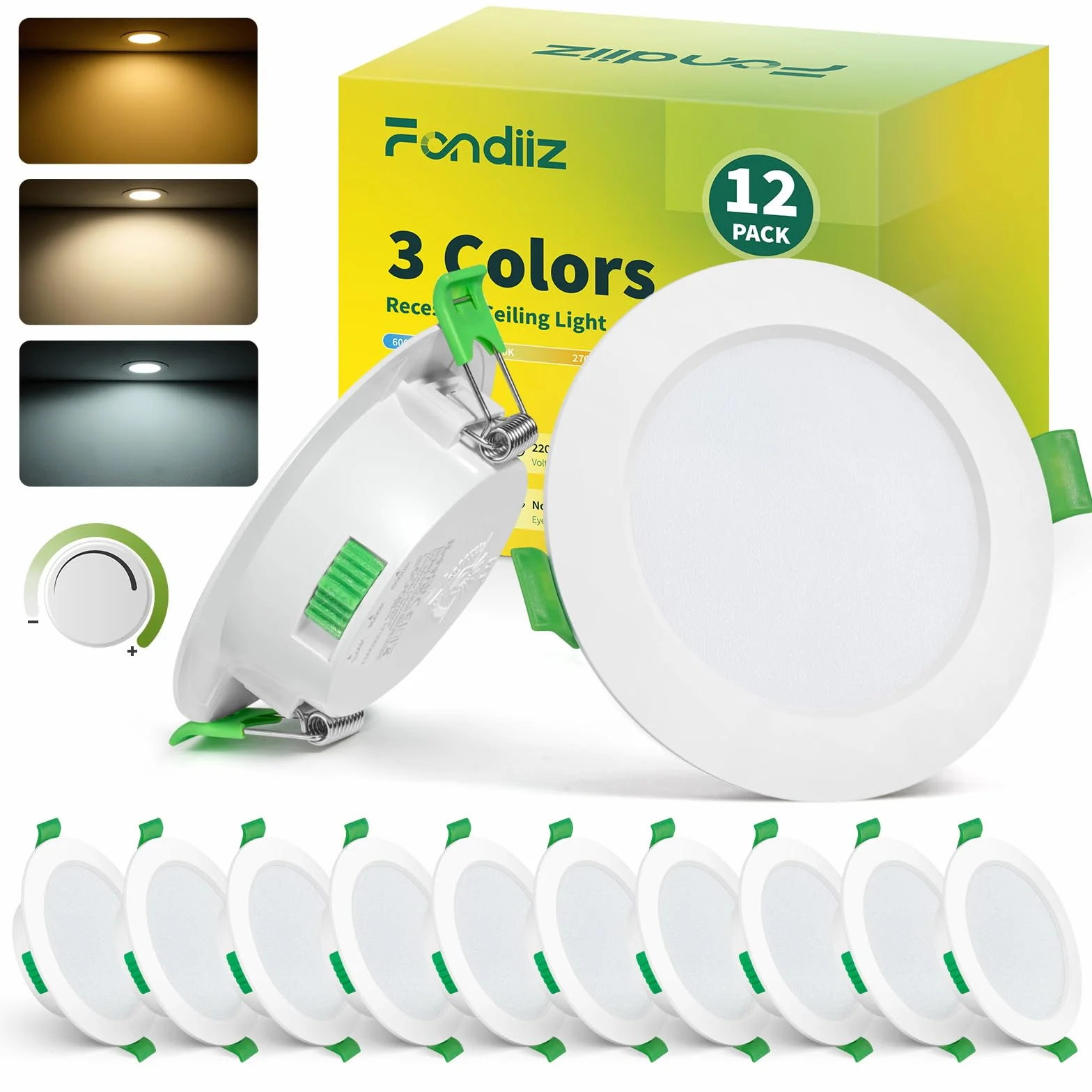 Fondiiz Reflektor LED do zabudowy 68 mm, 5 W, ciepła i neutralna biel LED, zimna biel 6000 K, regulowany, reflektor łazienkowy, IP44, do salonu, kuchni