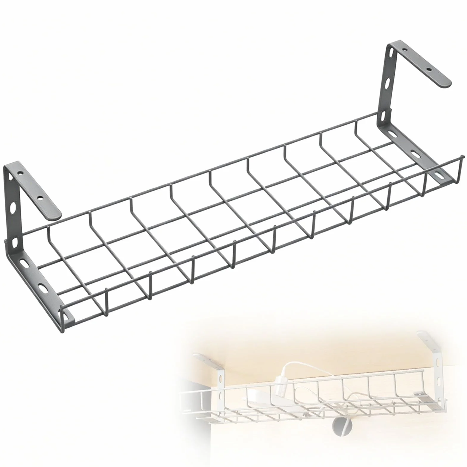 Organizator Kabli pod Biurkiem, Udźwig 10kg+, Szer. 18cm, Wys. 15cm, do Biurka Domowego(Gray,80cm/32in)