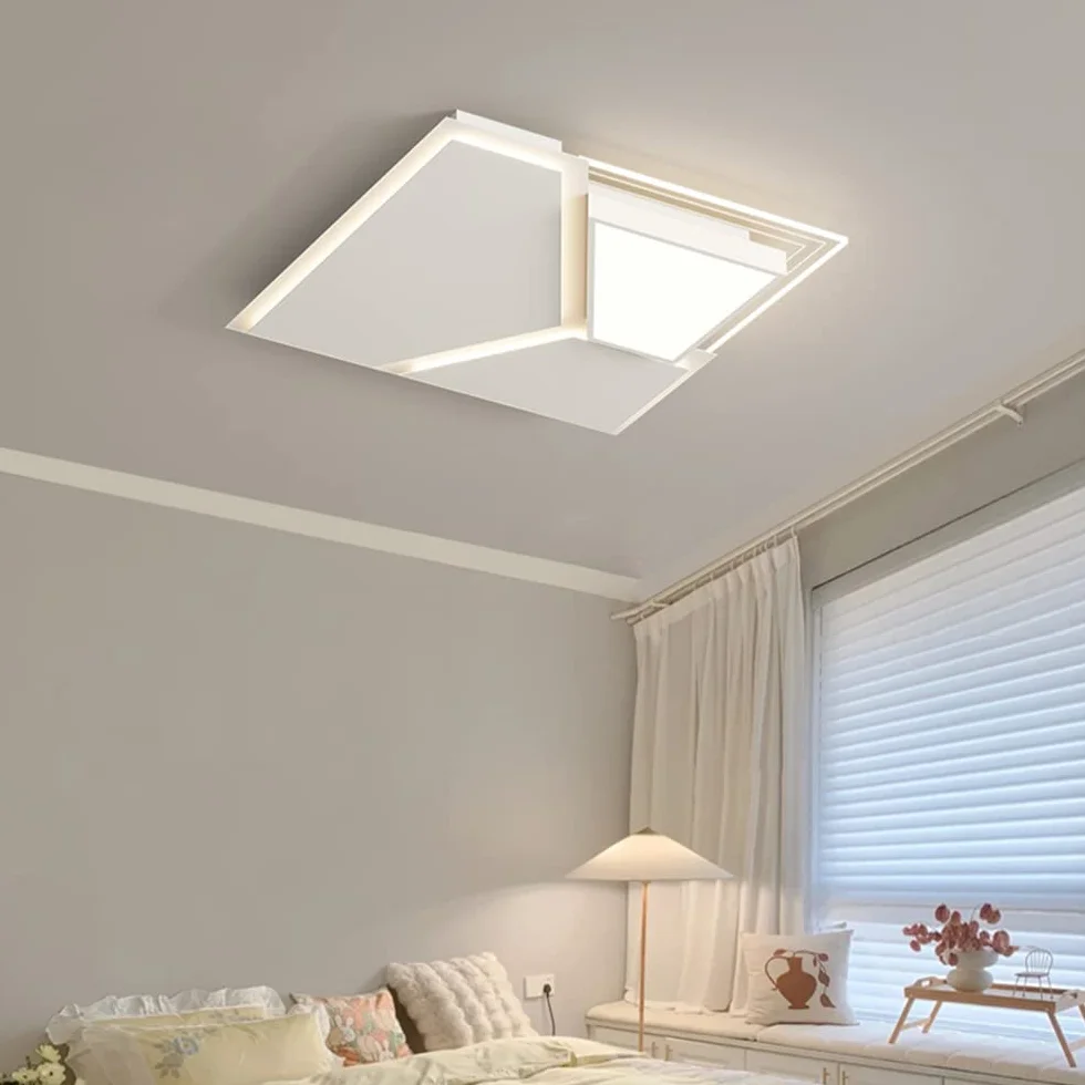 Nowoczesny LED Lampa sufitowa Biały kwadrat Możliwość przyciemniania Z pilotem Światło sufitowe zdalnego sterowania Okrągłe Lampa Oświetlenie wewnętrzne sypialnia balkon hala kuchnia,Ø46CM