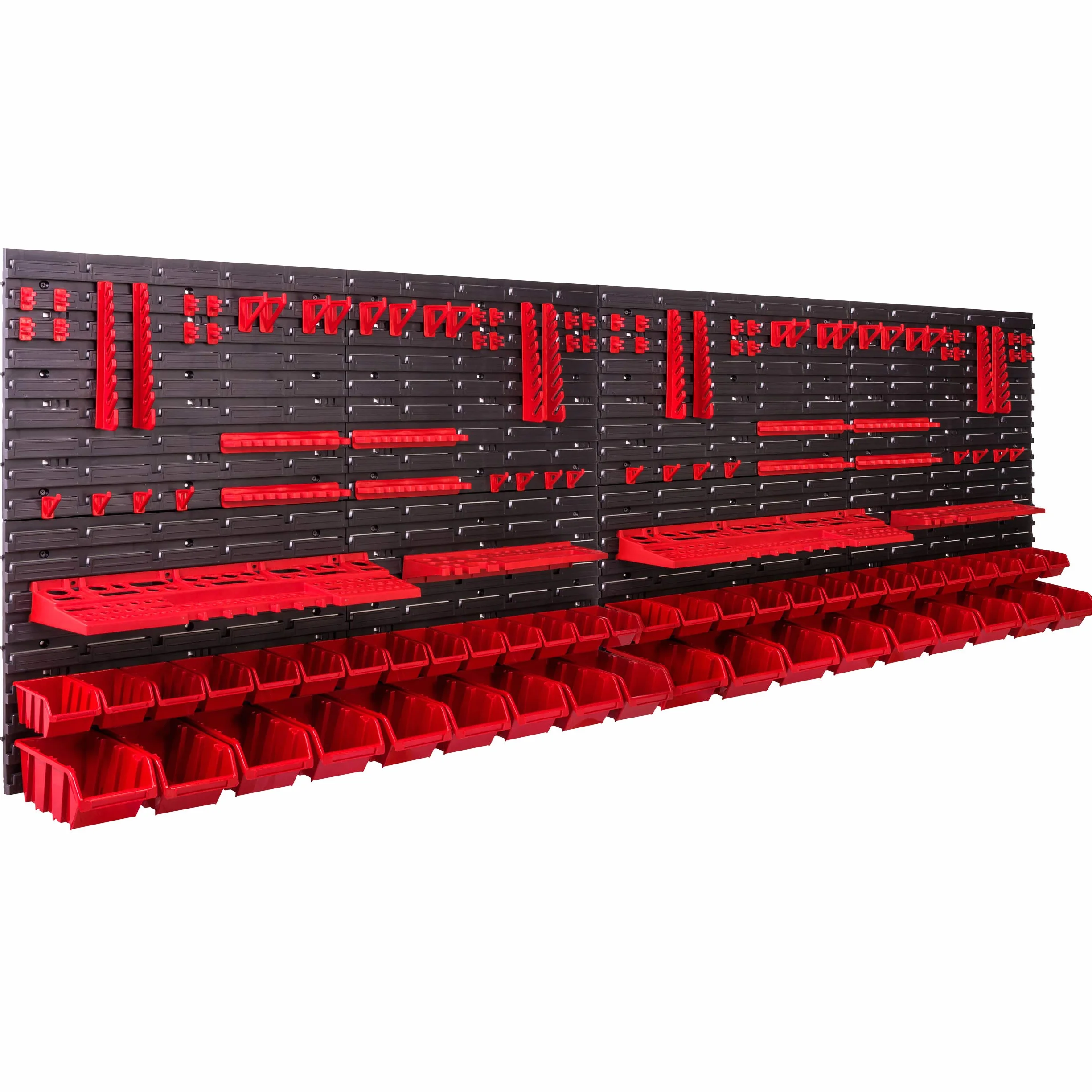 System przechowywania, regał ścienny 230 x 78 cm, uchwyty narzędziowe, 46 szt. Pudełka do układania w stos, regał warsztatowy, magazynowy, bardzo mocne płyty ścienne, możliwość rozbudowy