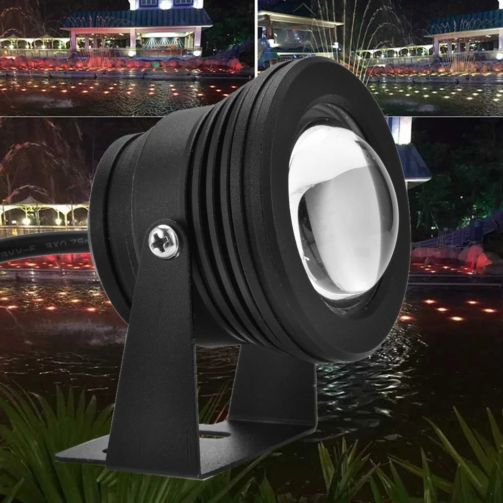 Fdit Underwater Light Remote Control Pond Light 12V 10W RGB Wodoodporna punktowa LED do akwarium do basenu rybnego Garden Black