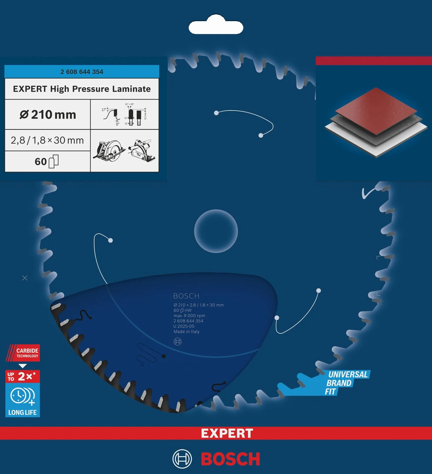 Bosch 1x Tarcza pilarska EXPERT High Pressure Laminate (do Laminat wysokociśnieniowy HPL, Ø mm, Professional Akcesoria Przewodowe ręczne pilarki tarczowe, Pilarka wgłębna)