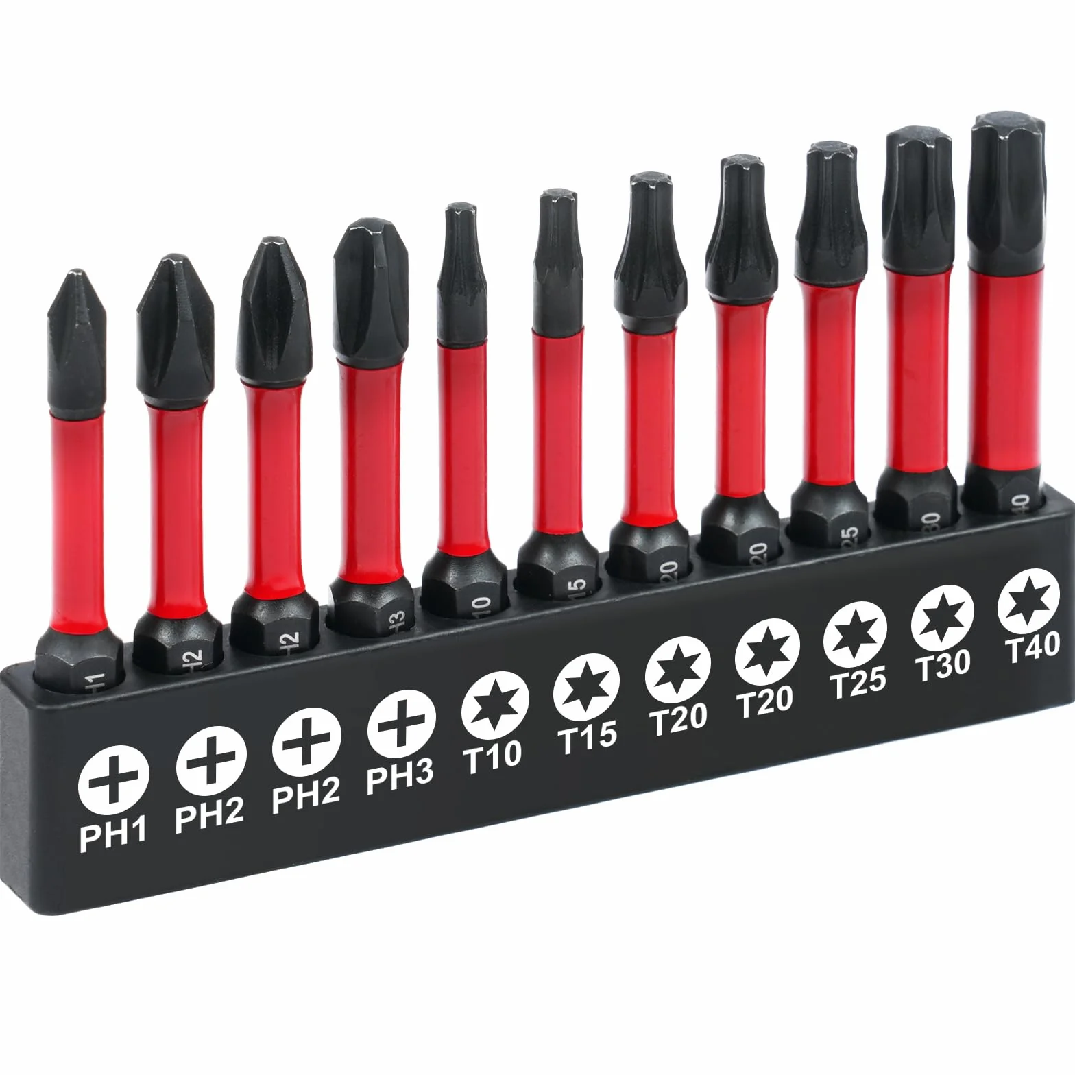 Flintronic Zestaw bitów wkrętaków Torx, magnetyczne bity udarowe, stal S2 Phillips Pozidriv, bity Torx odporne na manipulacje, T10 T15 T20 T25 T30 T40 PH1 PH2 PH3