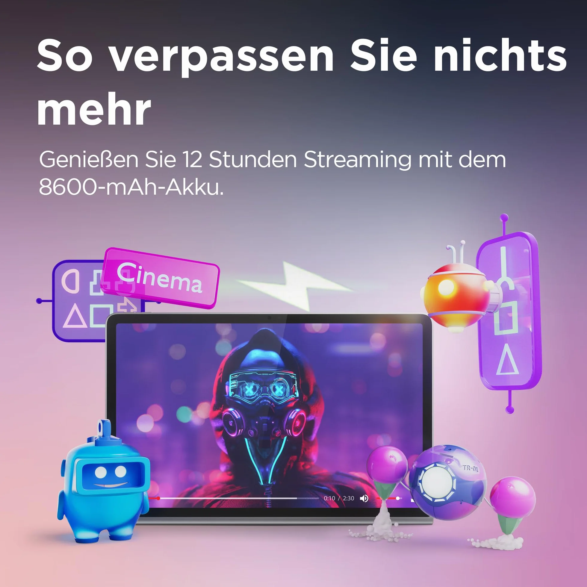 Lenovo Tablet Tab Plus | 11,5" ekran dotykowy 2K | Mediatek Helio G99 | System audio JBL z 8 głośnikami, 8 GB pamięci RAM, SSD 256 GB, Android 13, szary
