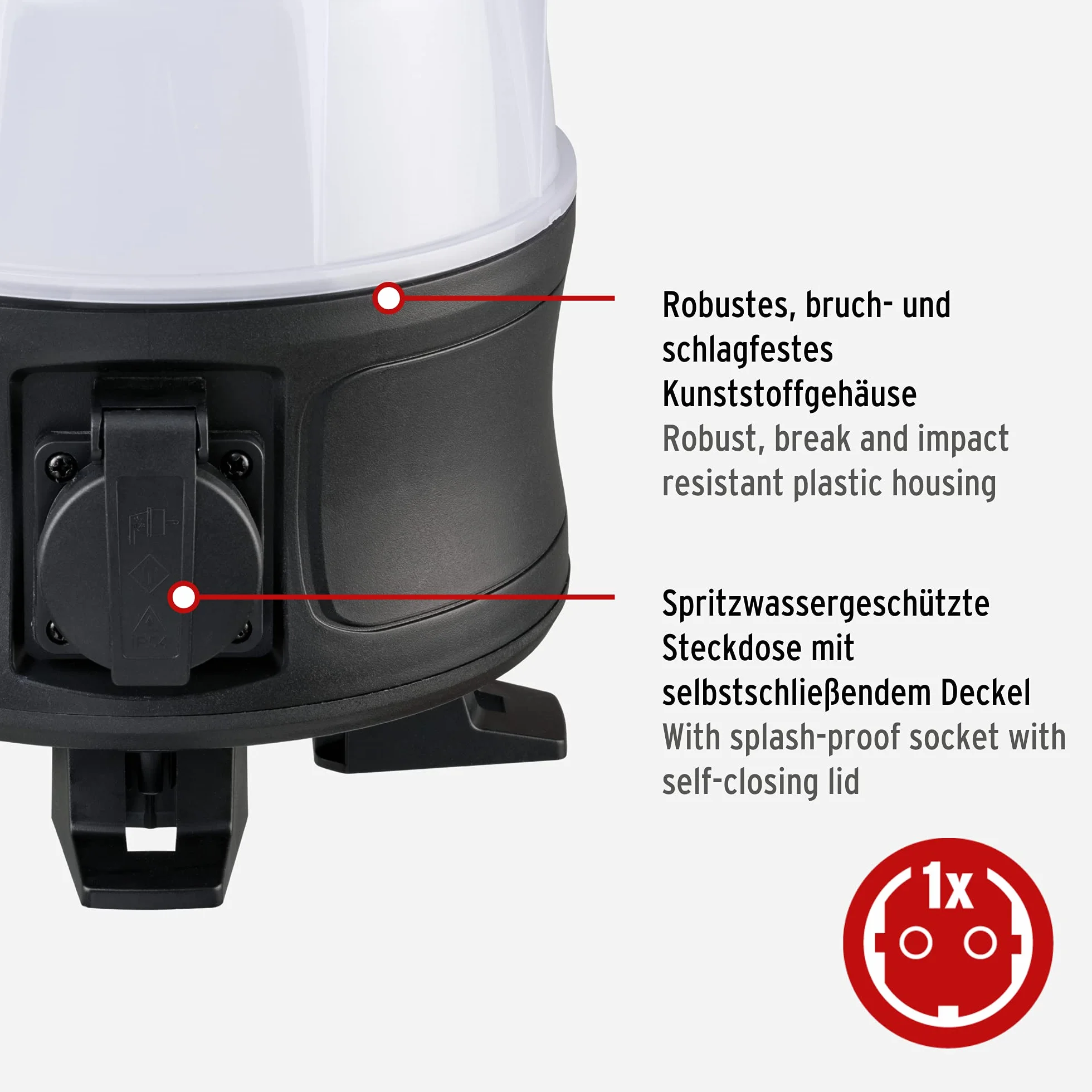 Brennenstuhl mobilny reflektor LED 360° / reflektor budowlany LED 50W (reflektor roboczy 5400lm, kabel 5 m i bryzgoszczelne gniazdo z samozamykającą się pokrywą, IP54), 1171410902