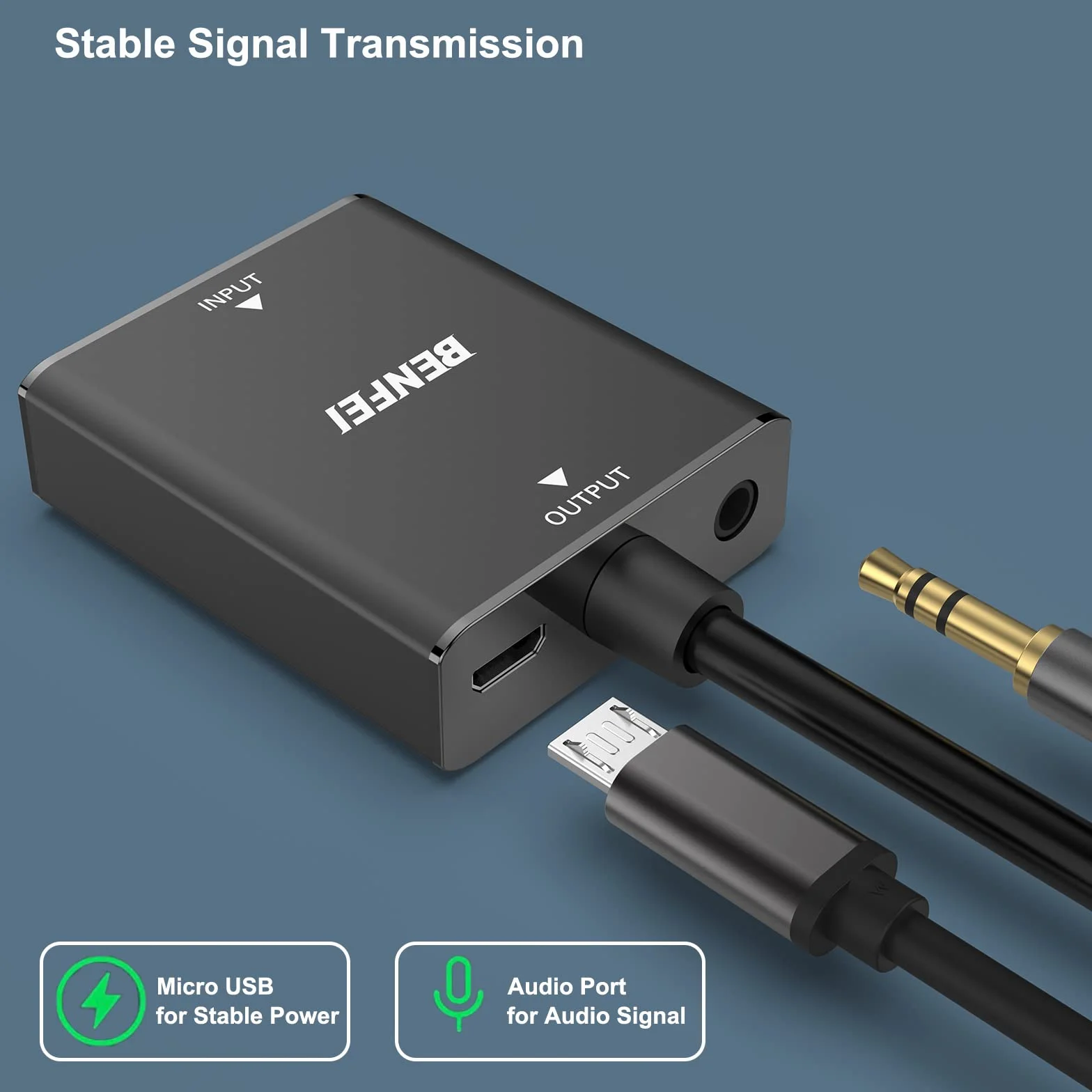 BENFEI Adapter HDMI na VGA, żeńskie wejście HDMI na męski adapter wyjścia VGA z gniazdem audio 3,5 mm, kompatybilny z TV Stick, komputerem, laptopem, monitorem, projektorem, Raspberry Pi, Roku, Xbox i