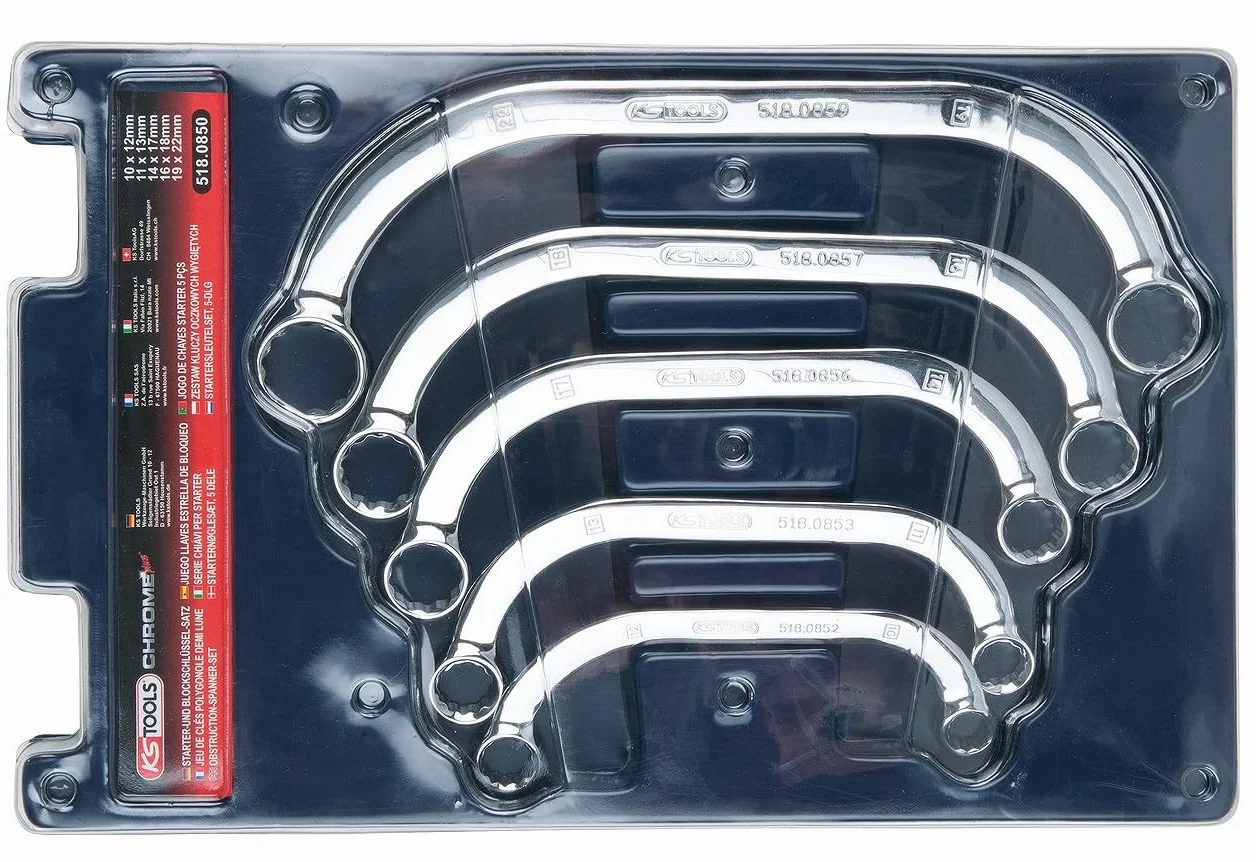 KS Tools 518.0850 CHROMEplus Zestaw gietych kluczy oczkowych, 5-szt, 10x12-19x22mm