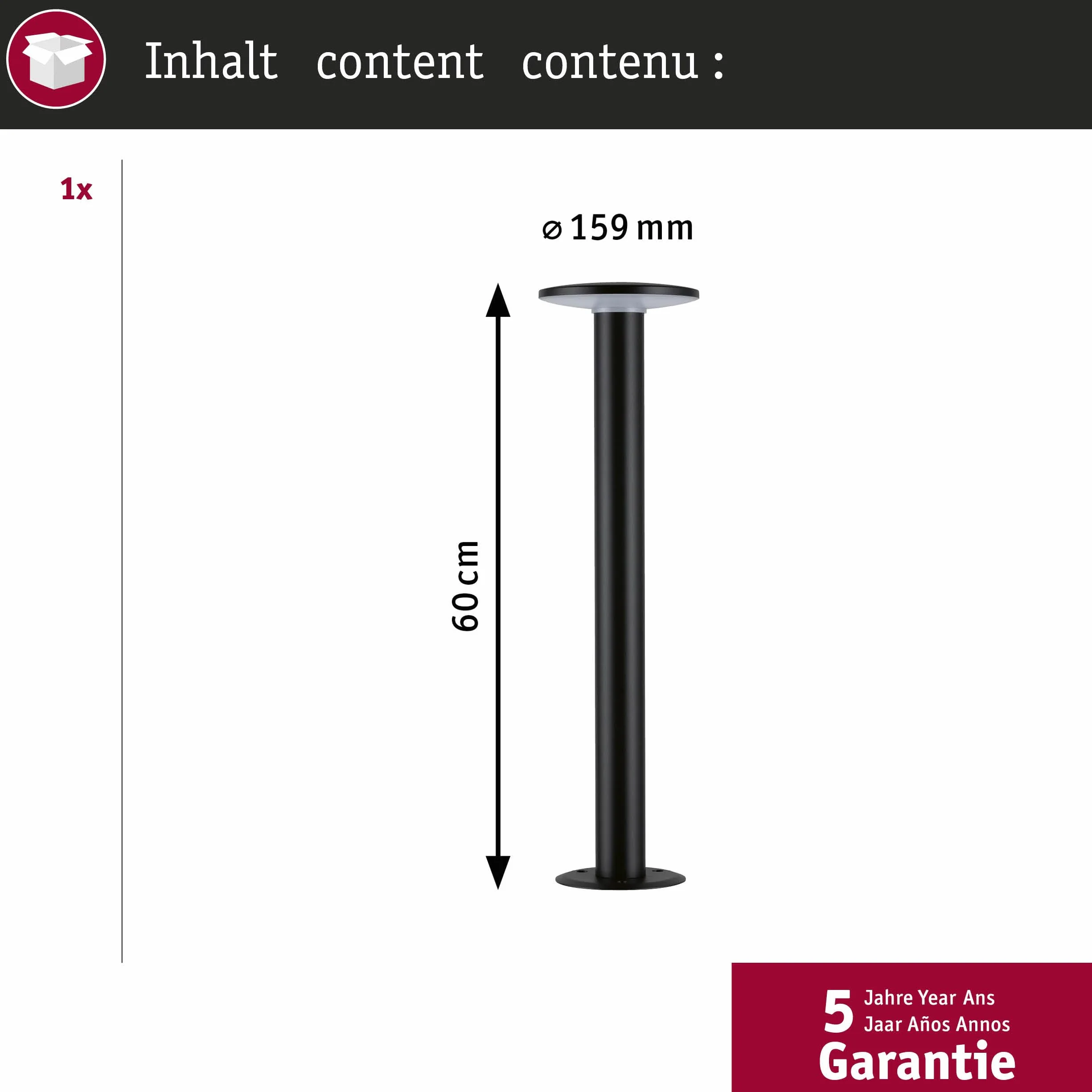Paulmann LED oprawa zewnętrzna słupkowa Smart Home Zigbee Plate IP44 600mm RGBW 200lm 230V antracyt