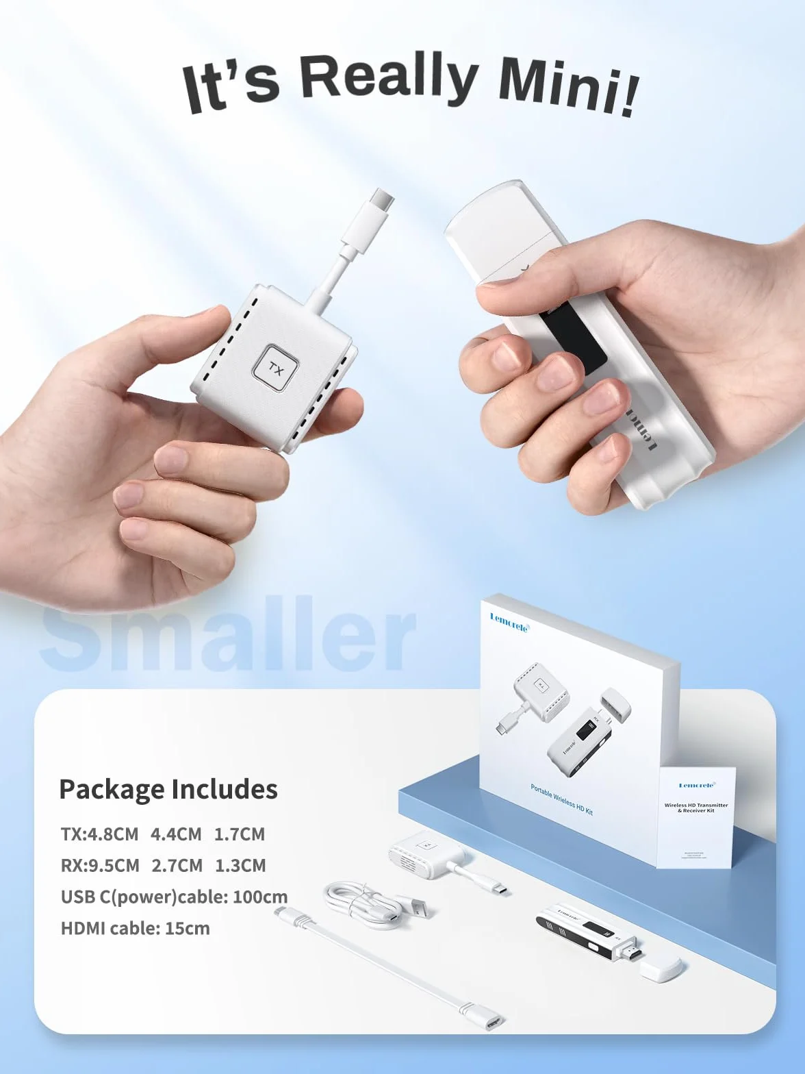 Lemorele Bezprzewodowy transmiter HDMI USB-C 50 m 5 G do MacBooka iPhone 15 laptopa