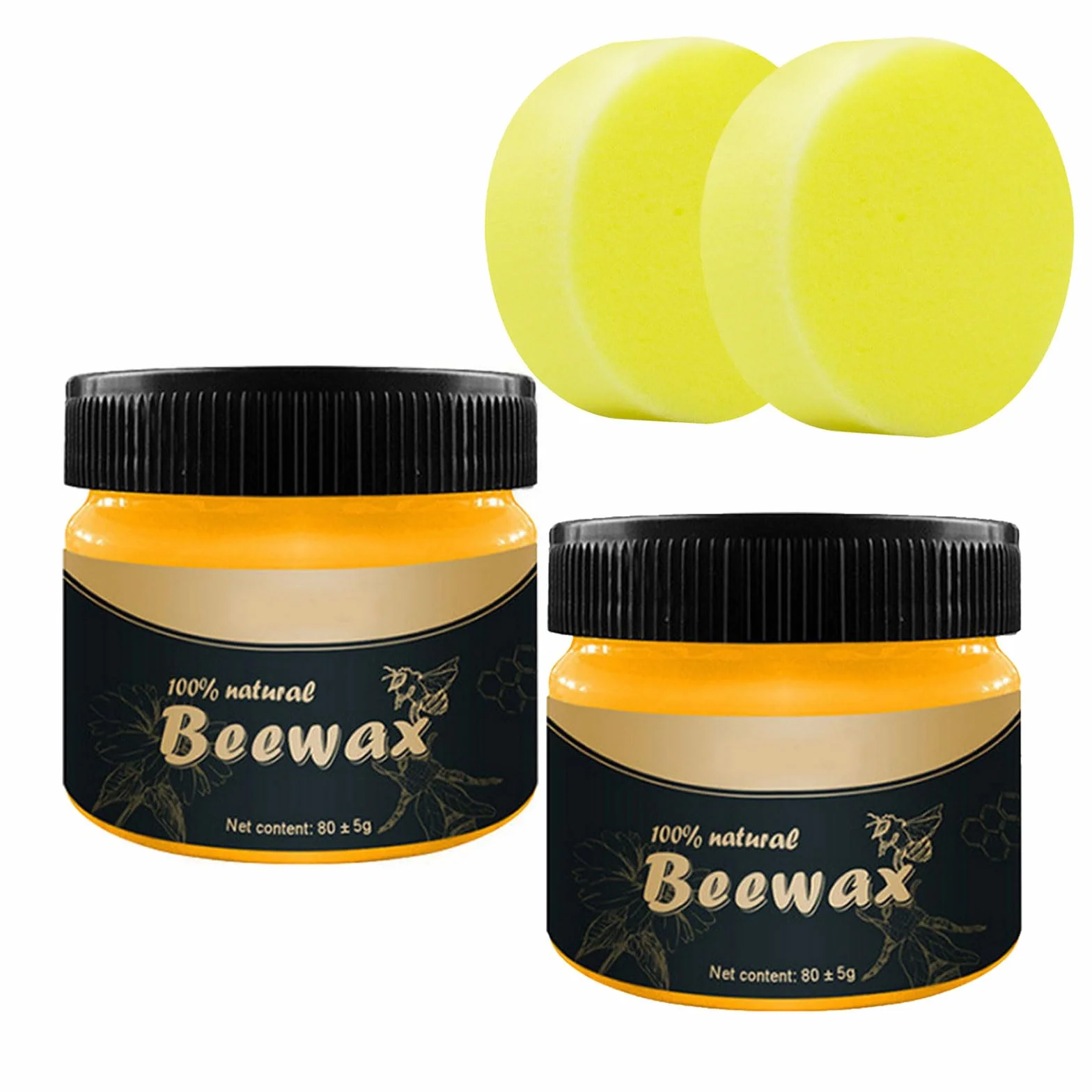 Wosk pszczeli do pielęgnacji mebli, naturalny wosk do drewna, wosk pszczeli, wosk do mebli, wosk pszczeli do pielęgnacji drewna, 2 x 85 g z 2 gąbkami