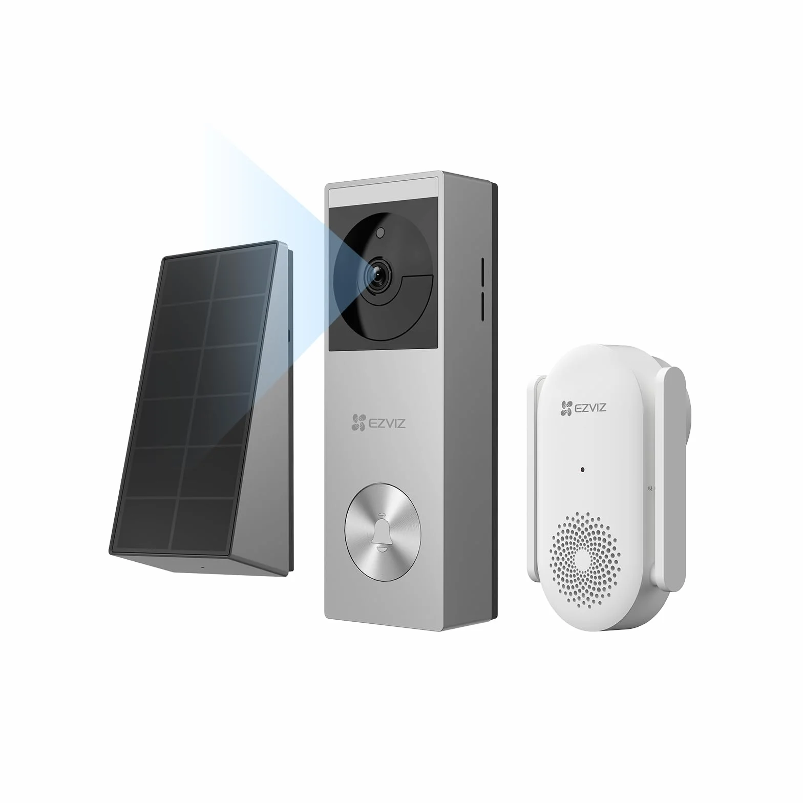 EZVIZ Bezprzewodowy dzwonek wideo 2K z panelem słonecznym, bateria 5200 mAh, wykrywanie osoby, kolorowy noktowizor, strefa prywatności, wbudowany 8 GB eMMC, dzwonek do drzwi wideo z kamerą