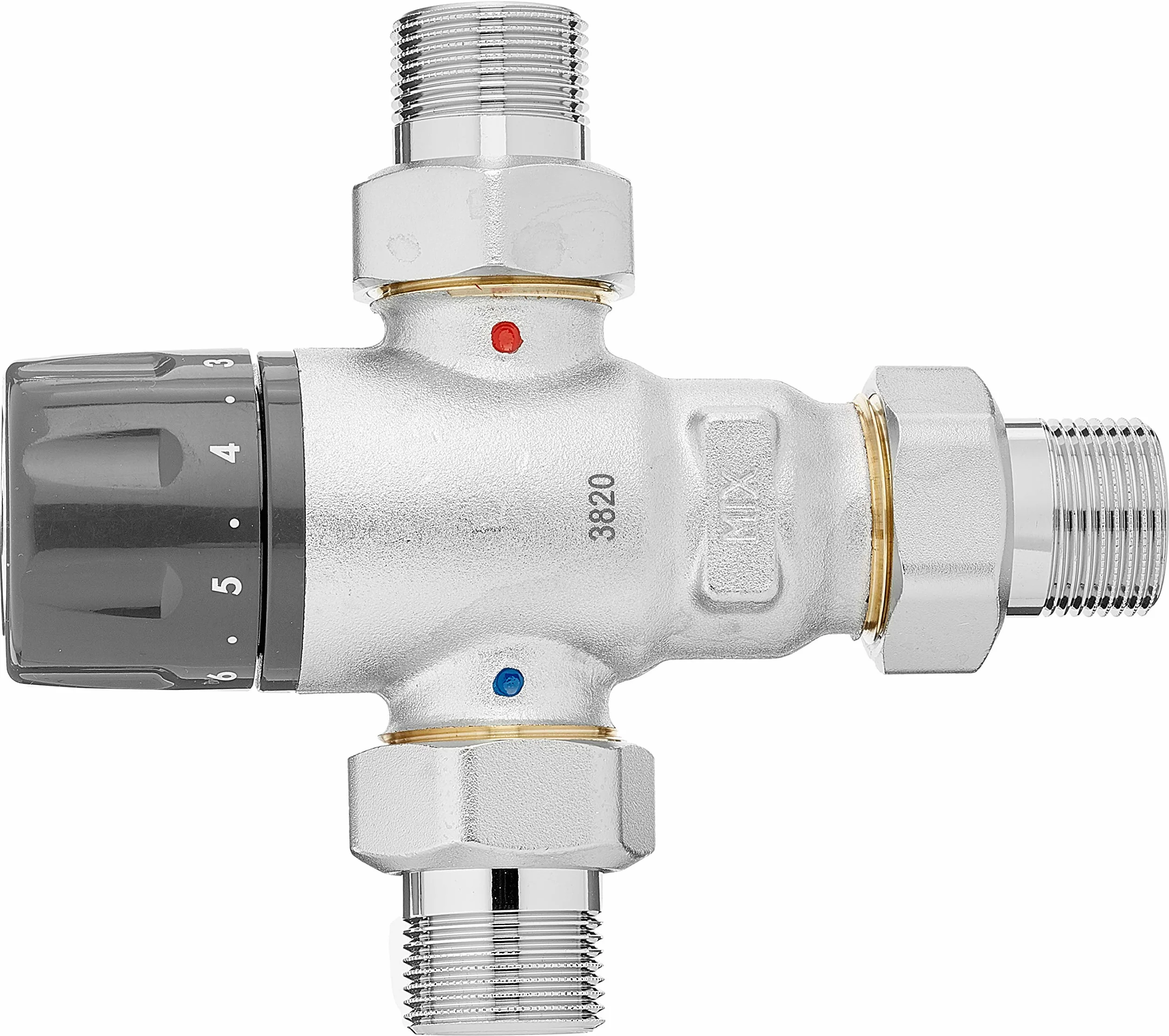 Caleffi 521500 termomikser 3/4 cala 30 – 65 °C odporny na zakamienie, regulowany, bez odzyskiwania cynku