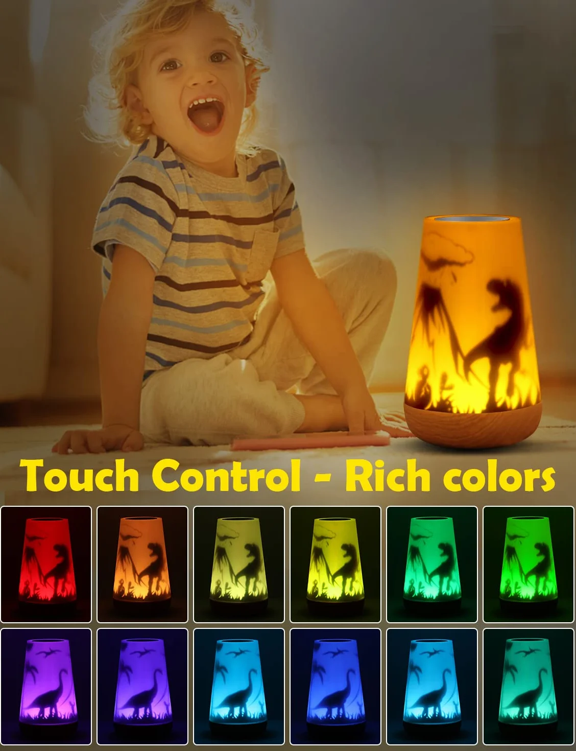Mostof Lampka nocna LED z motywem dinozaura, z pilotem zdalnego sterowania, możliwość ściemniania, sterowanie dotykowe, figurki wróżki ze skrzydłami, kolory RGB (elfy) (dinozaury, 16 kolorów)