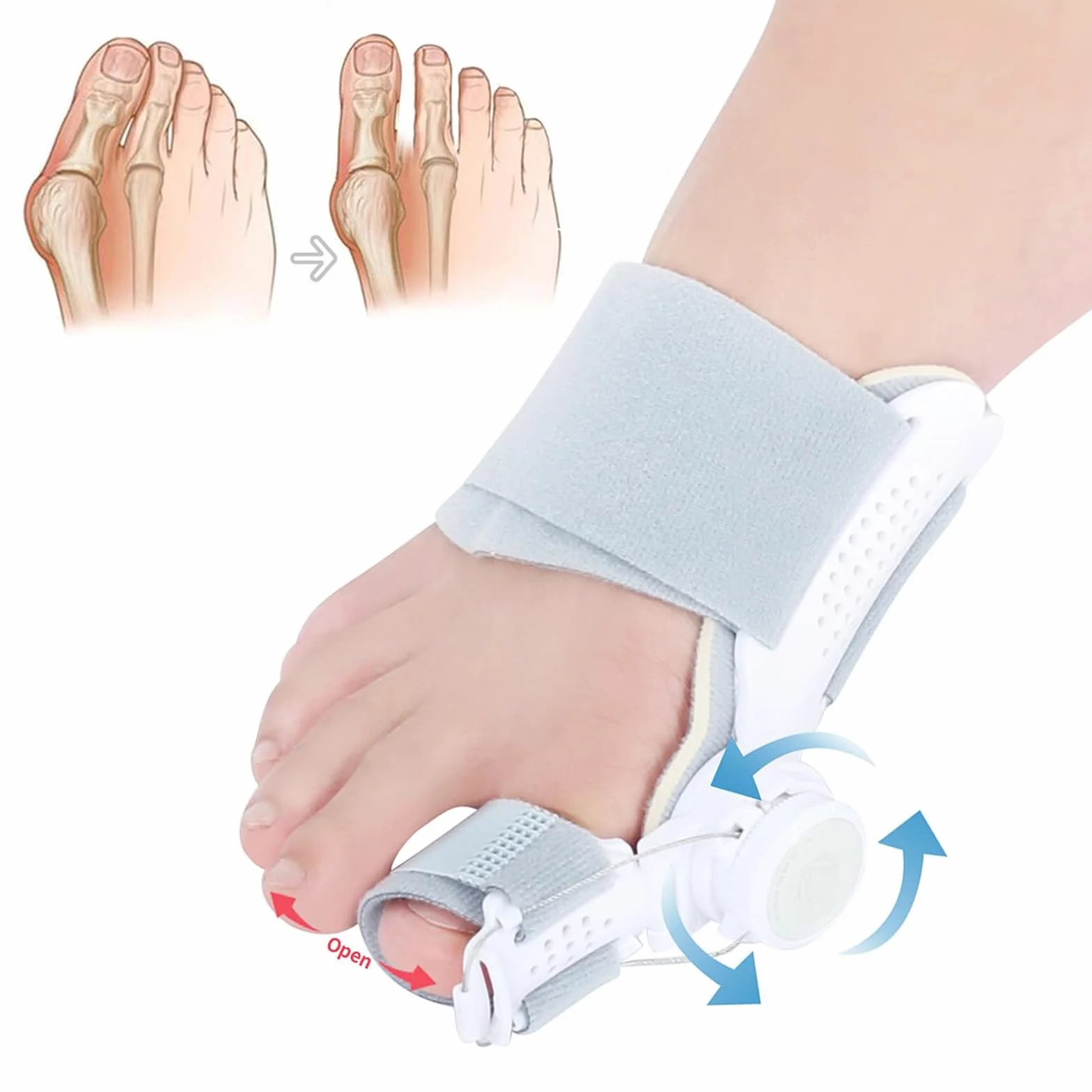 Moguri Buty korekcyjne hallux Valgus, korektor bunion dla dużych palców, z regulowanym guzikiem i ortopedycznym prostownikiem palców, szyna na hallux valgus dla obu stóp